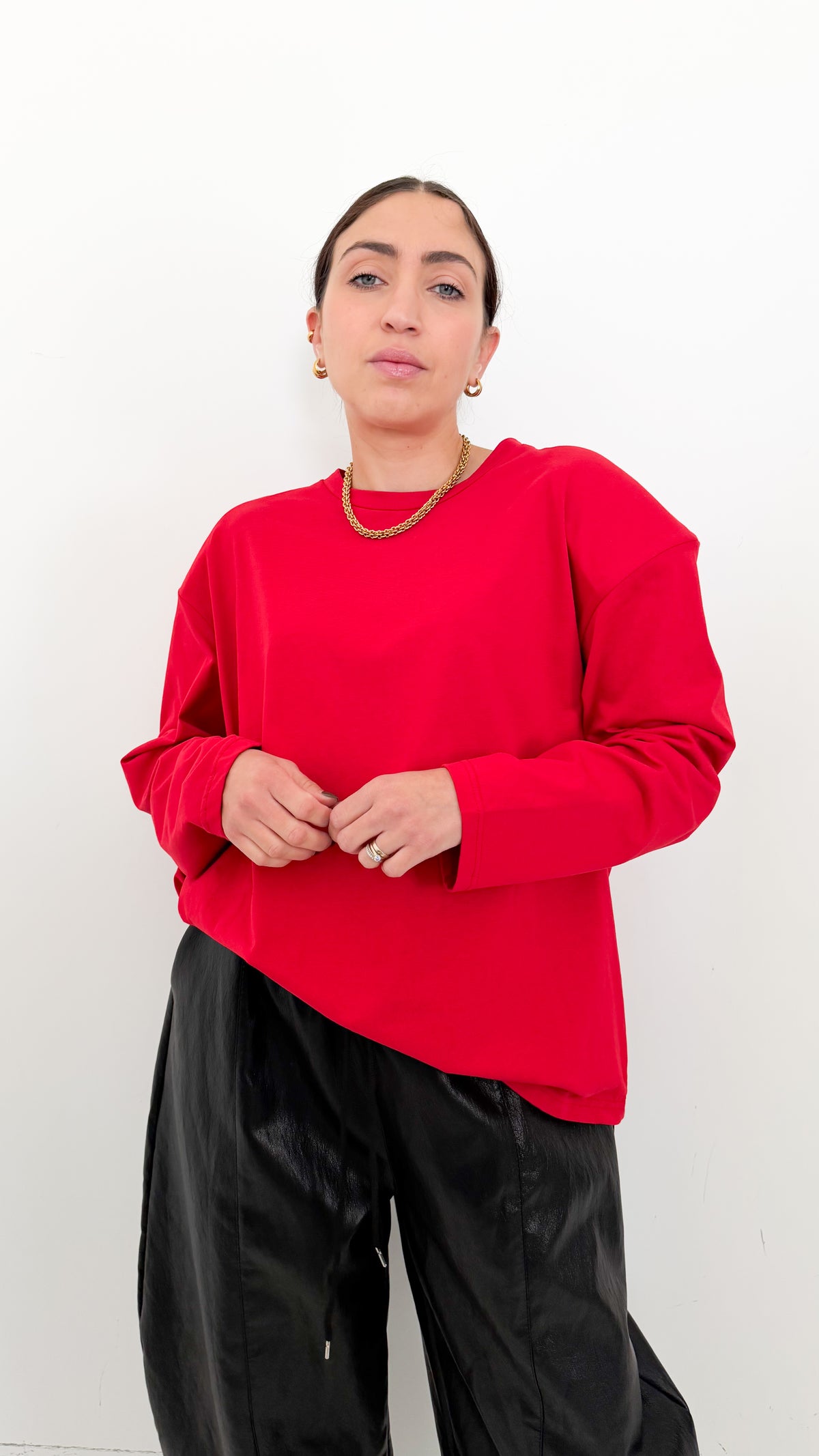 Long Sleeve Rossa Con Spalline
