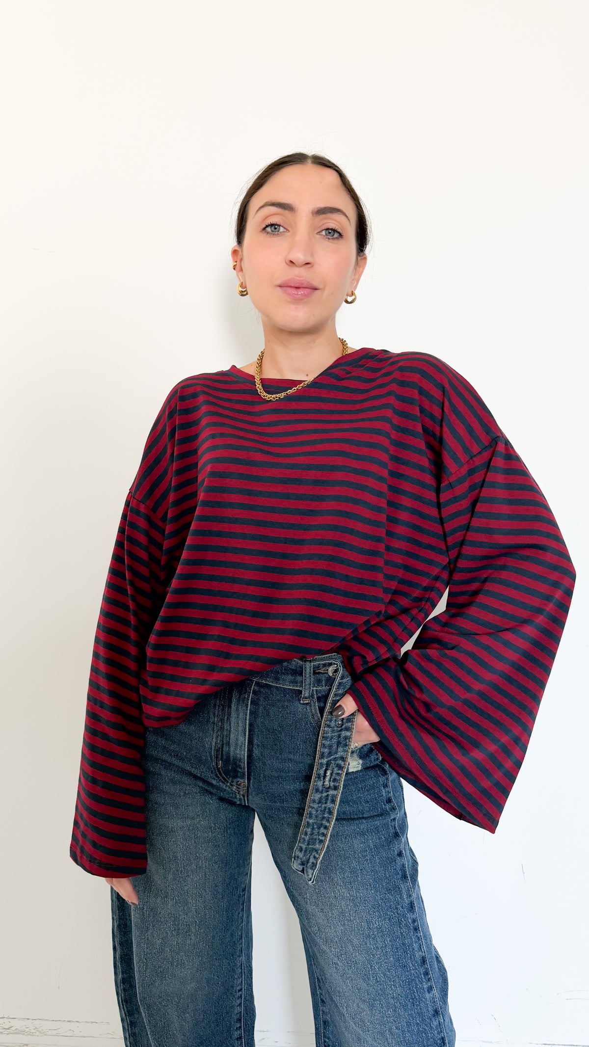 Maglia Bordeaux A Righe Manica A Campana
