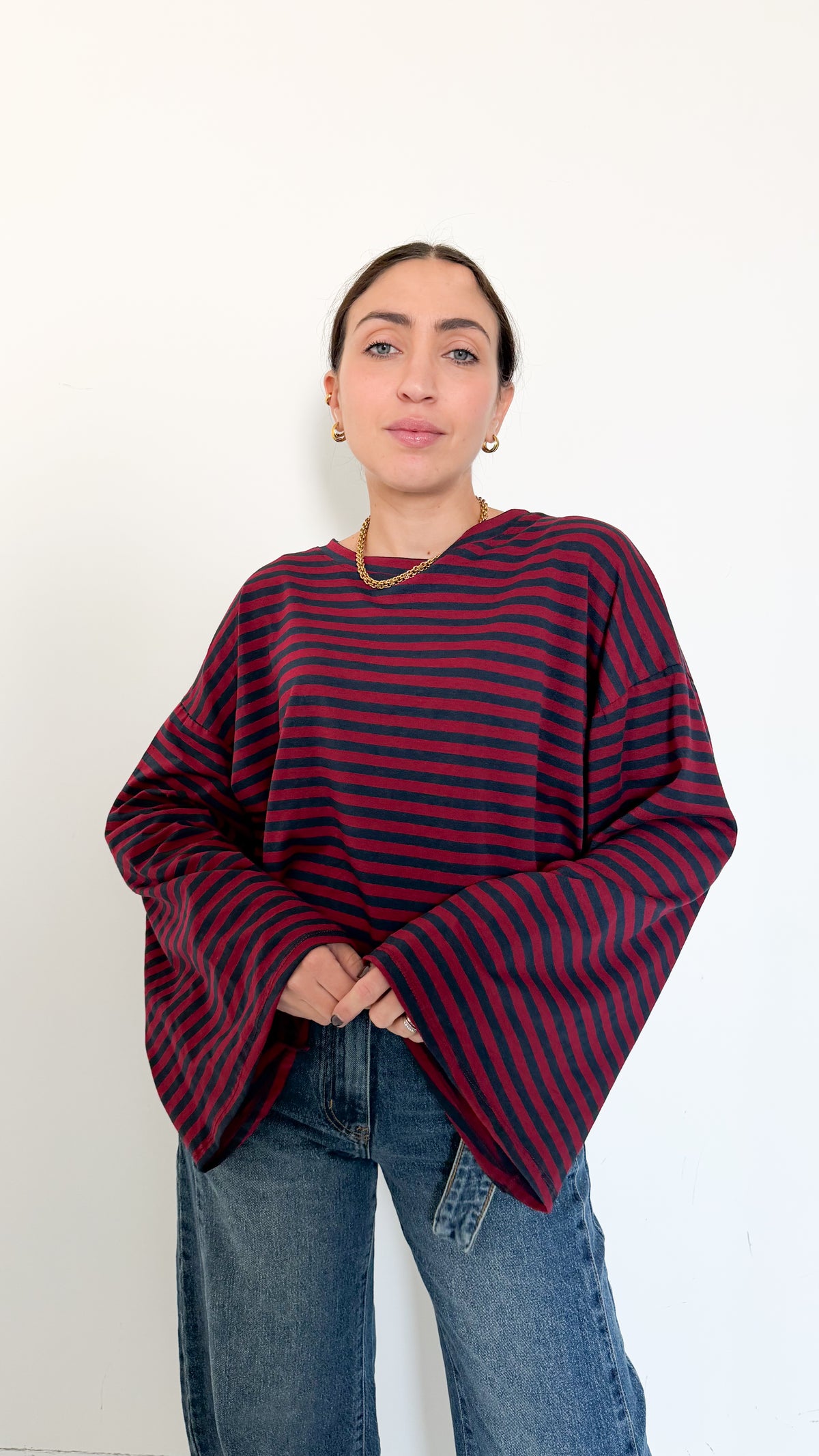Maglia Bordeaux A Righe Manica A Campana