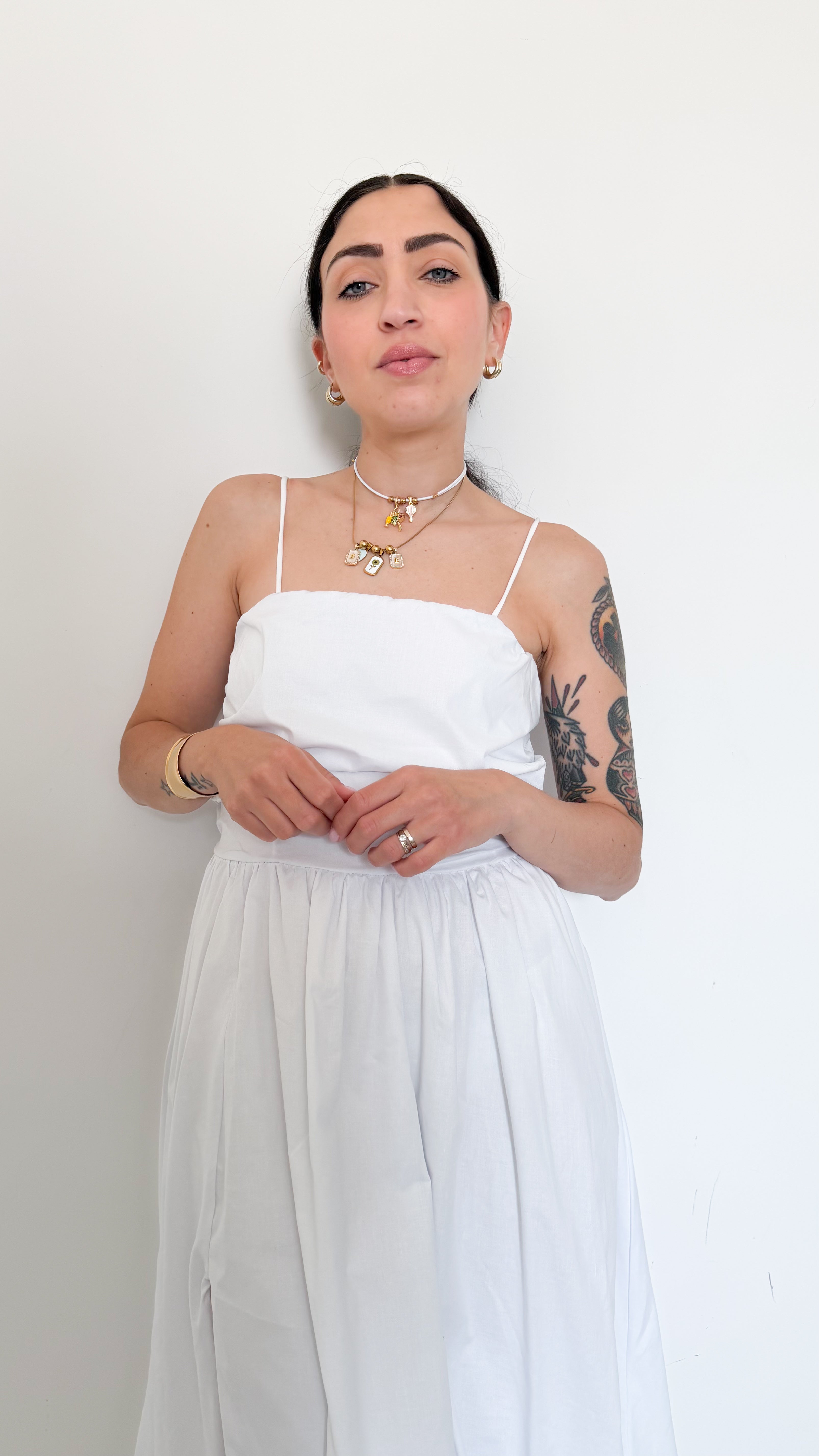 Vestito Bianco Con Spacco