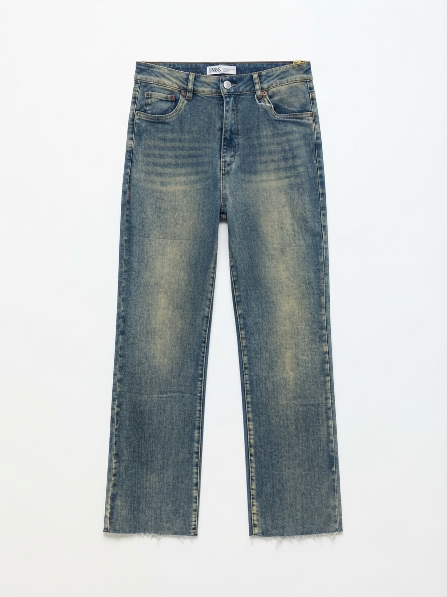Jeans Wide Leg Taglio Vivo Sabbiato