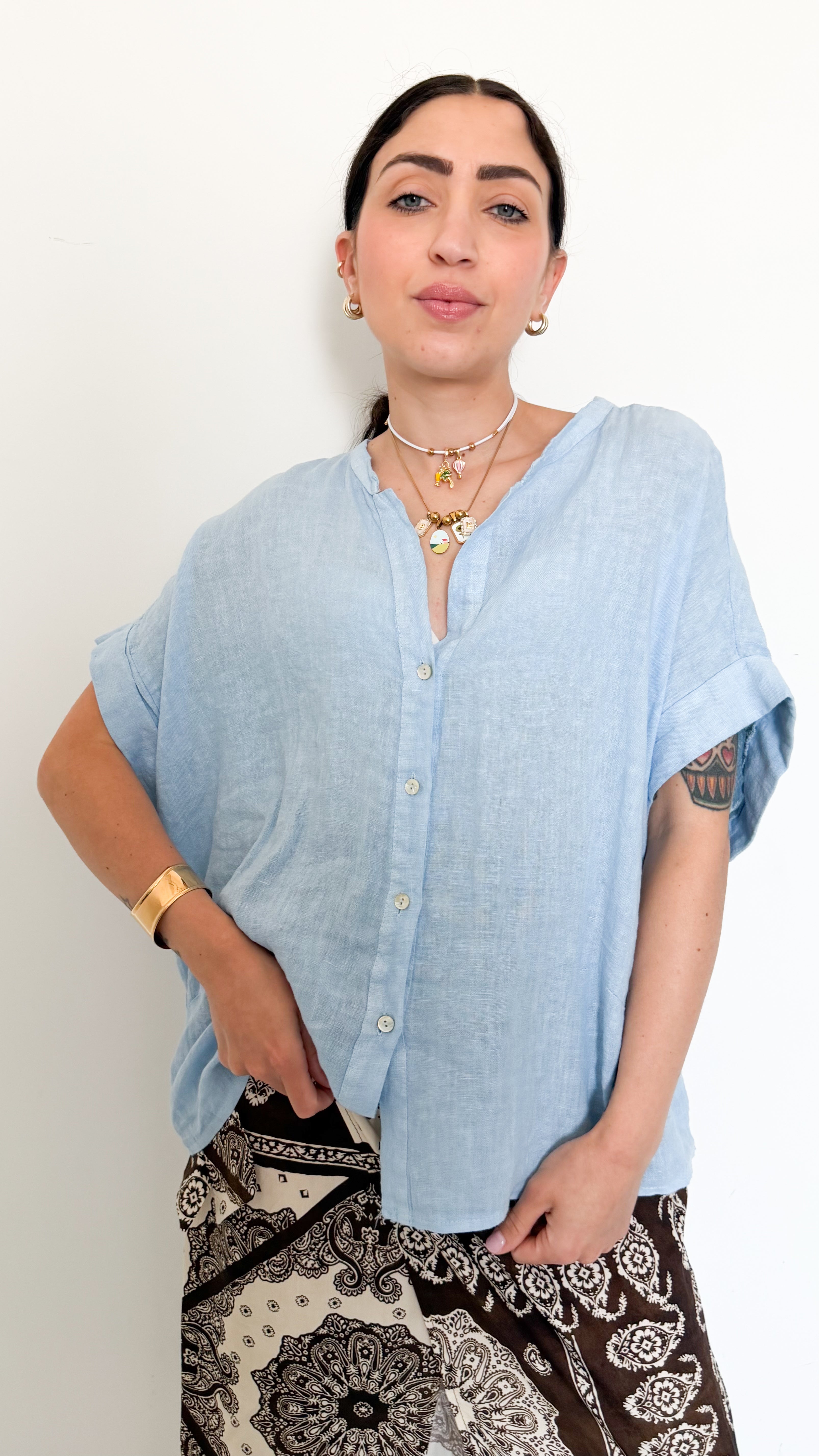 Camicia Celeste In Lino