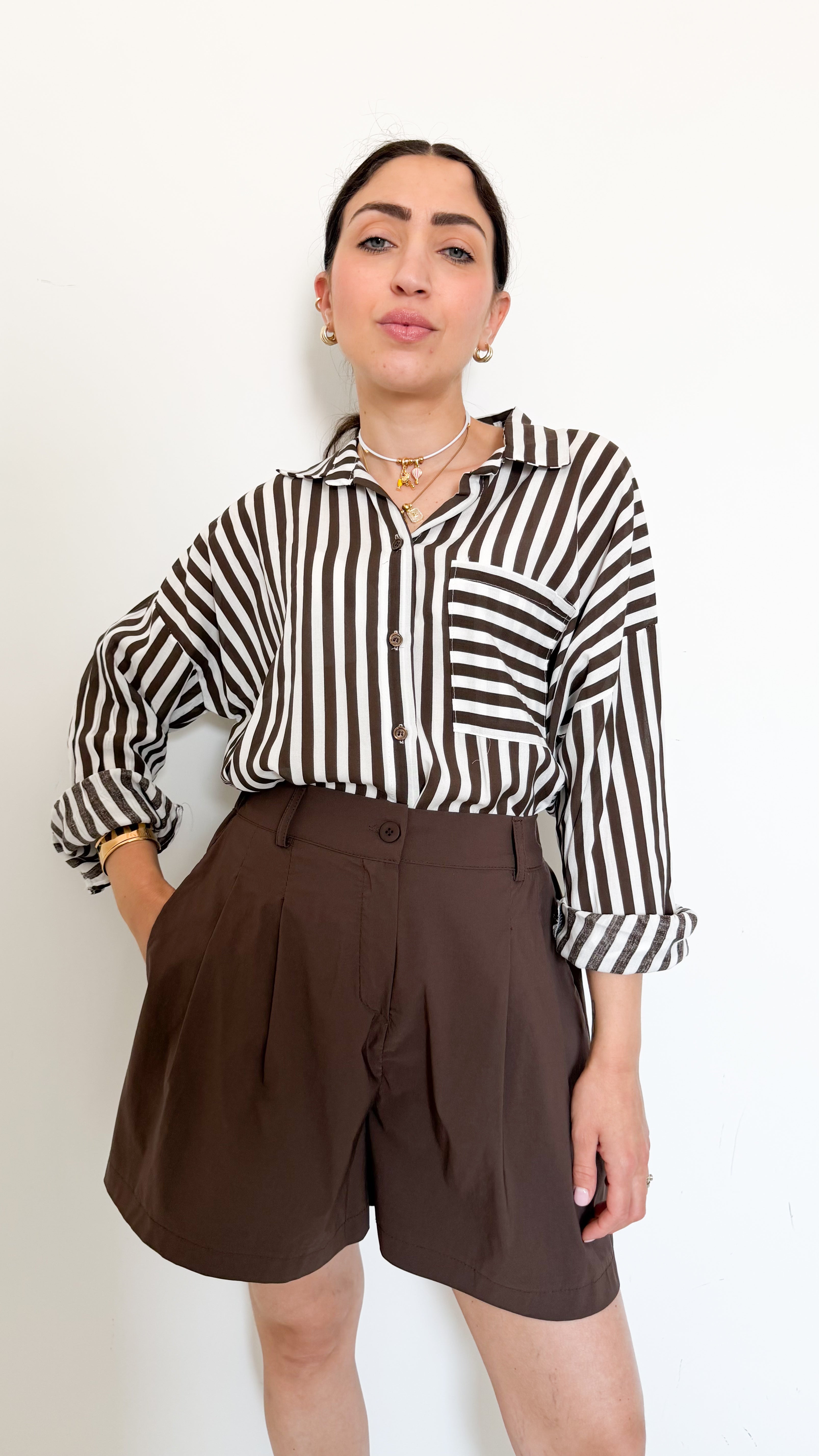 Camicia A Righe Marrone
