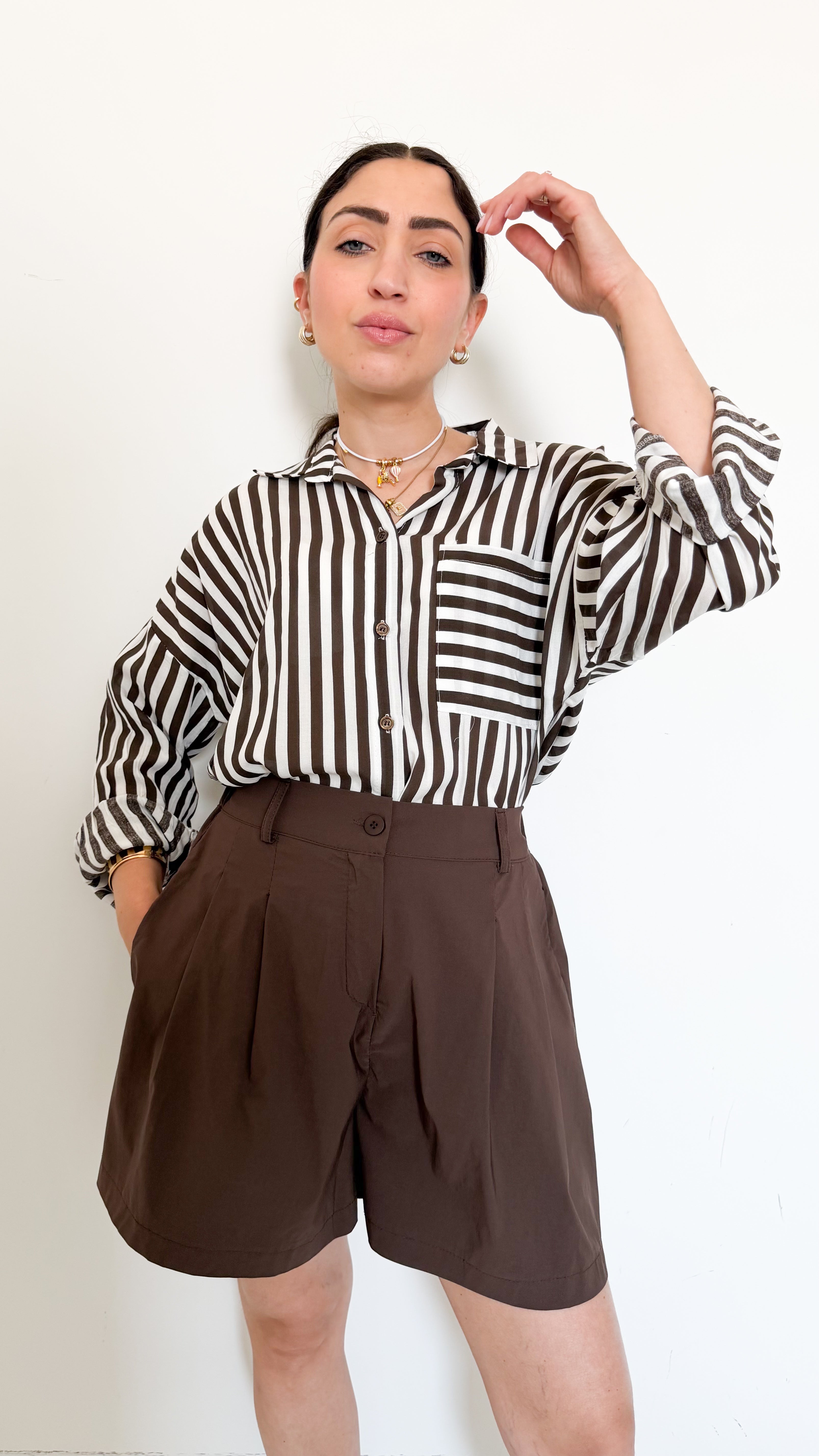 Camicia A Righe Marrone