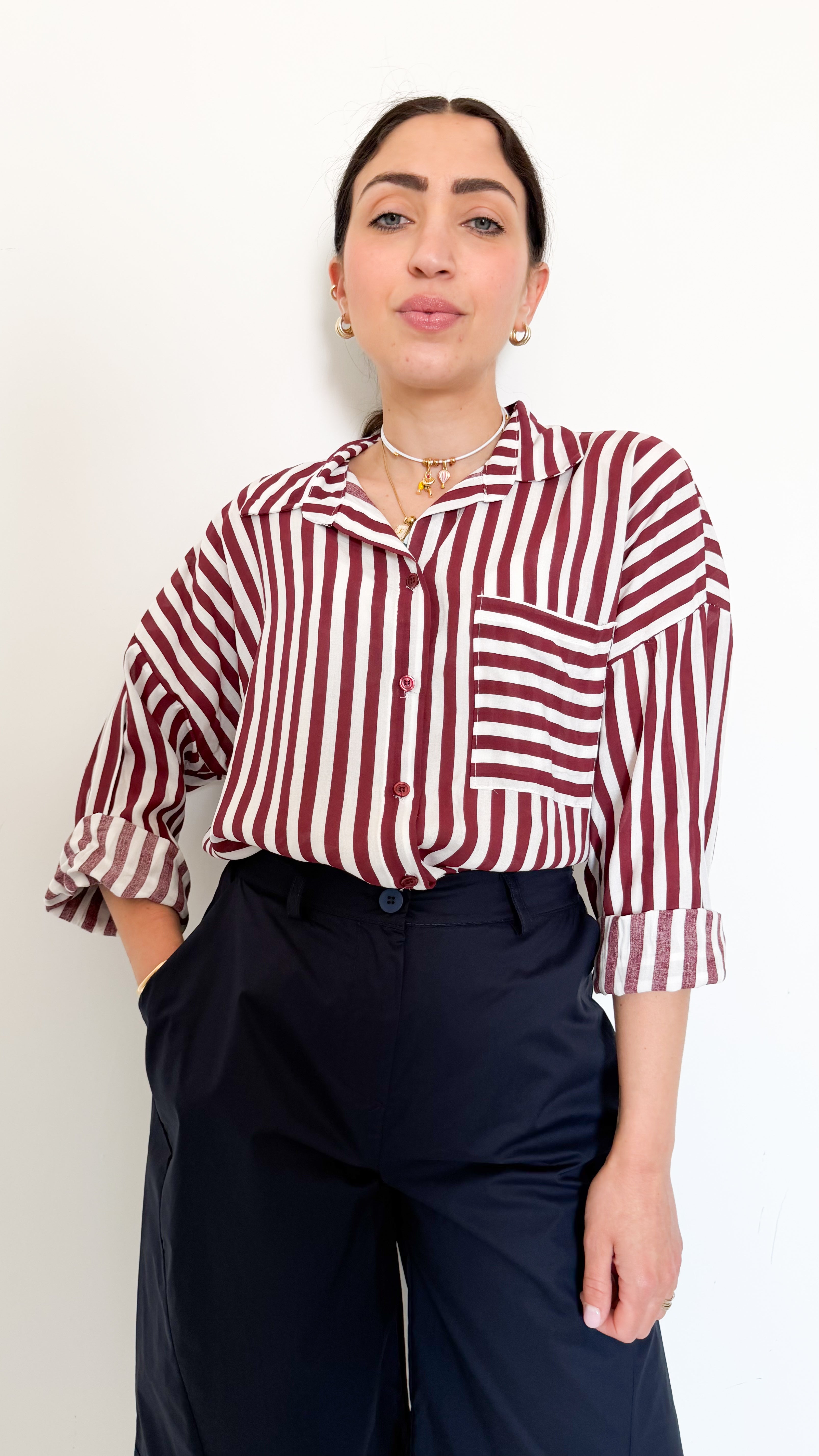 Camicia A Righe Bordeaux