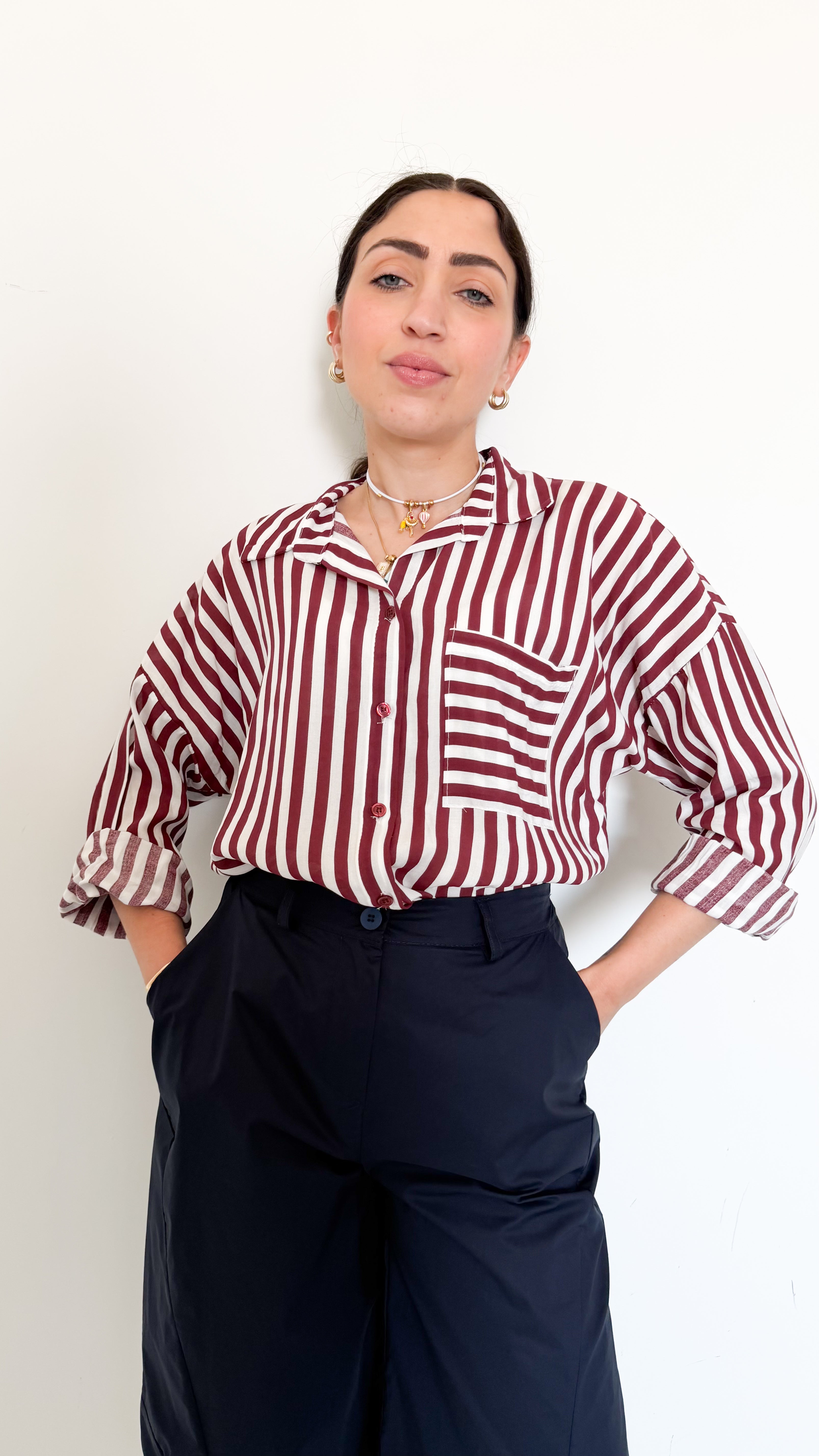 Camicia A Righe Bordeaux