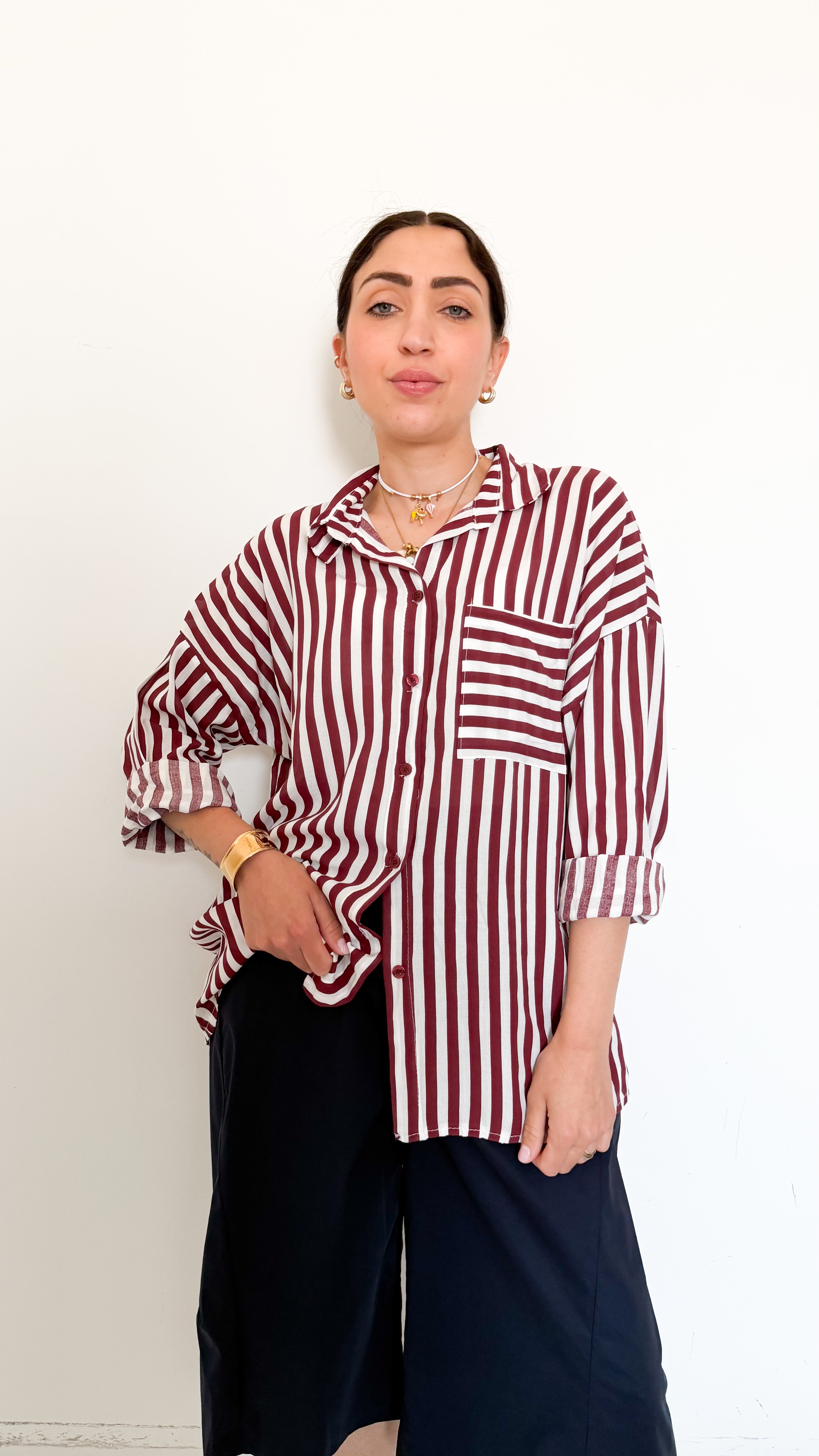 Camicia A Righe Bordeaux