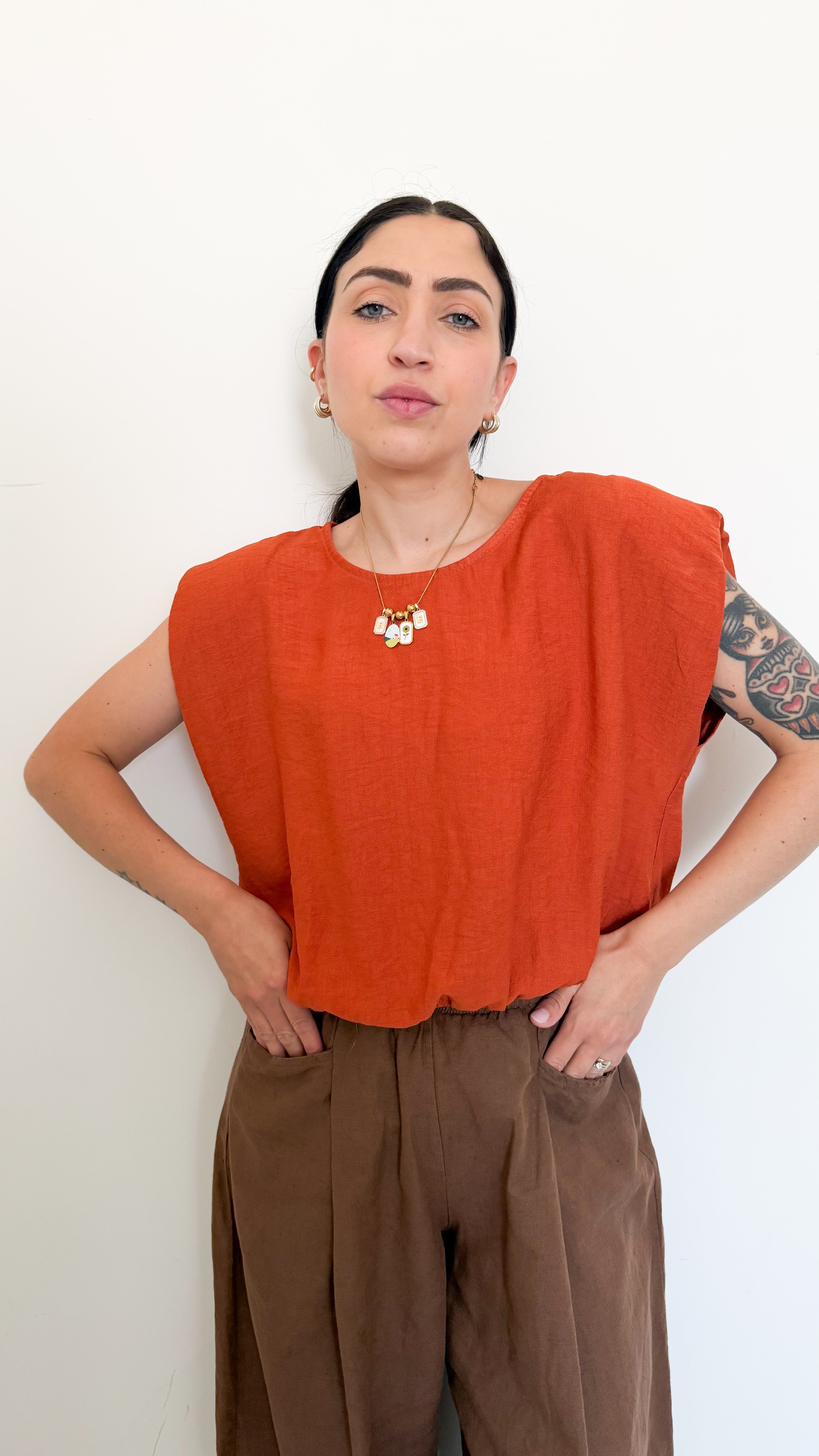 Blusa Ruggine Con Spalline