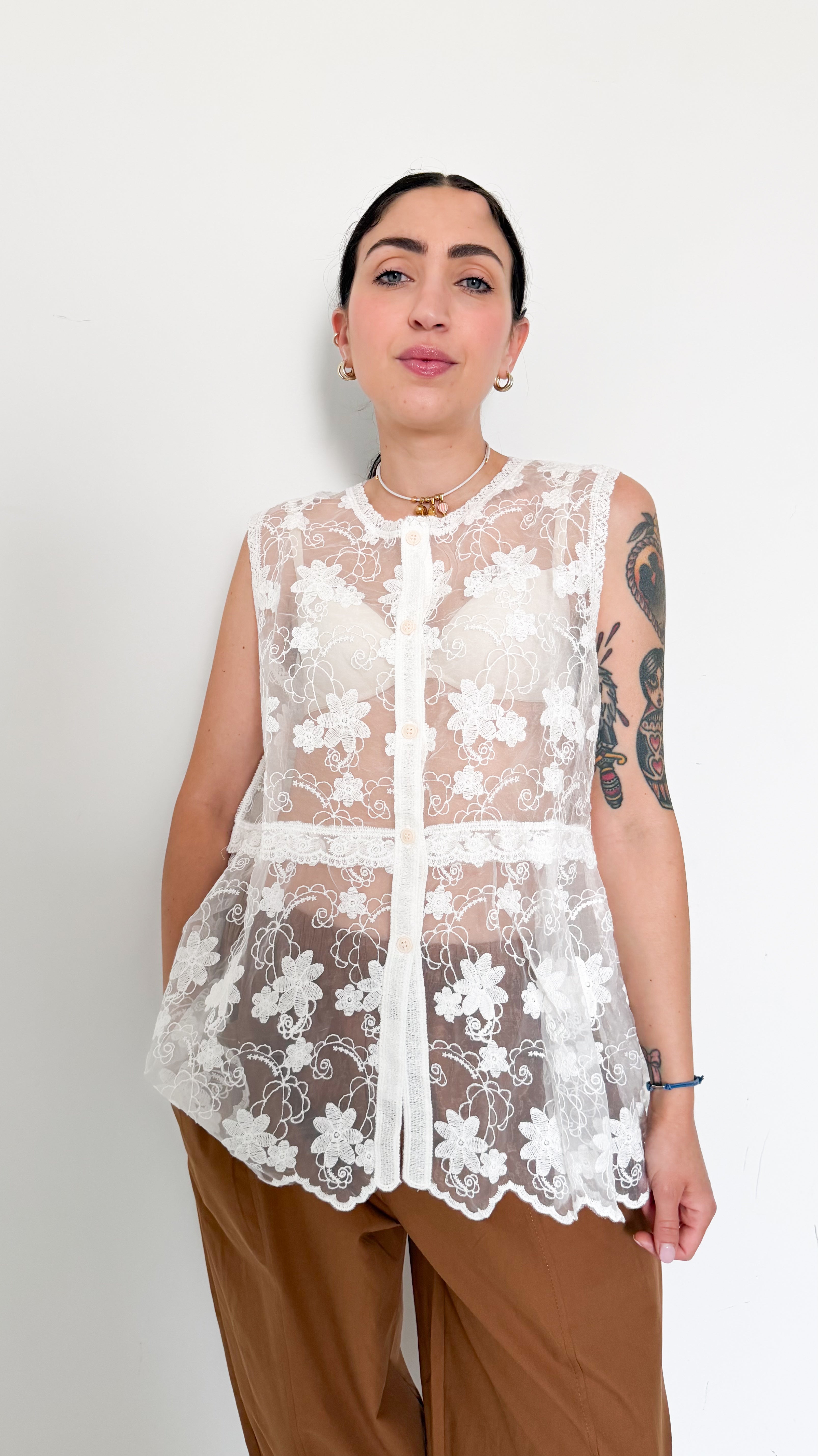 Gilet Bianco In Pizzo