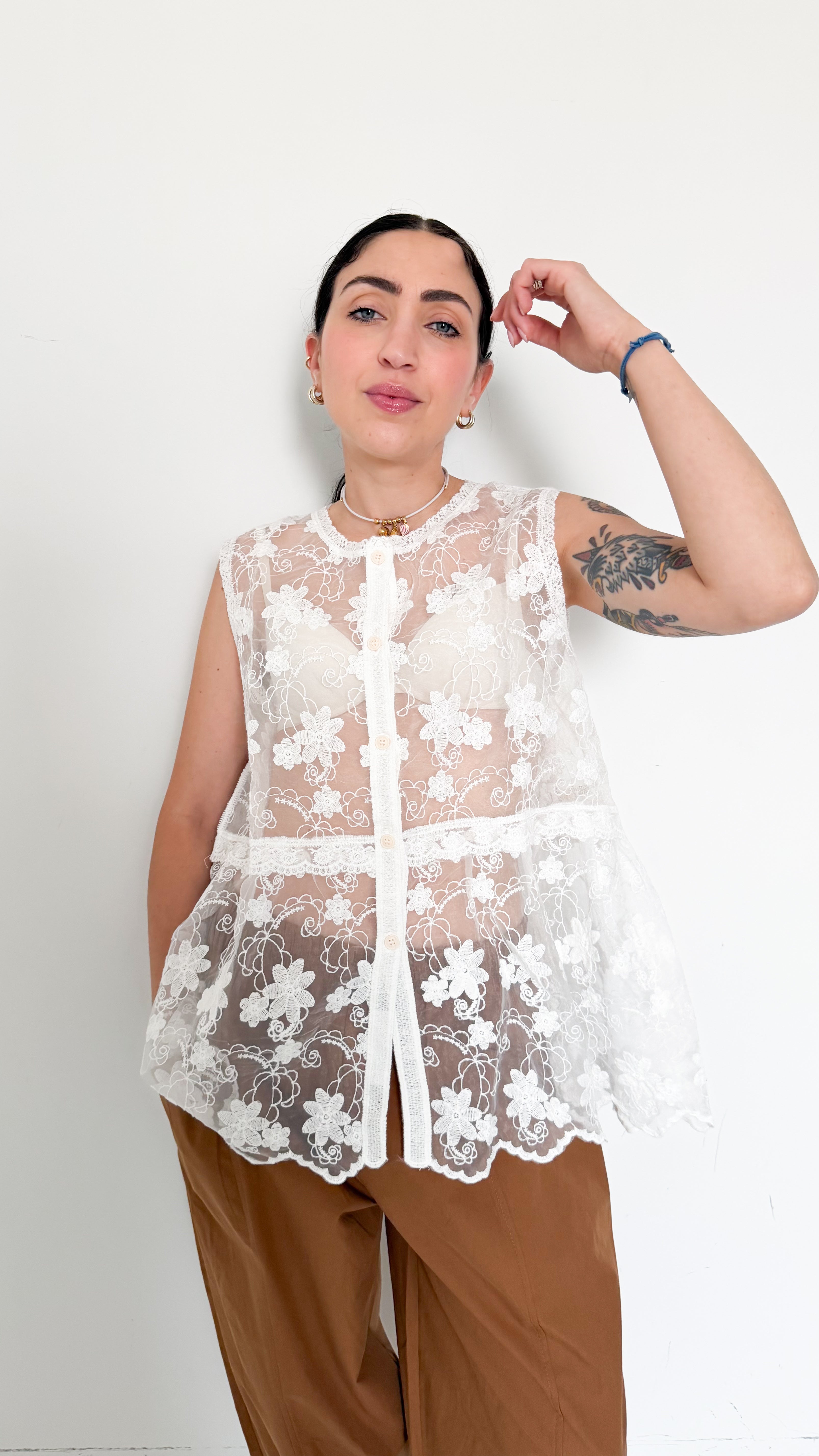 Gilet Bianco In Pizzo