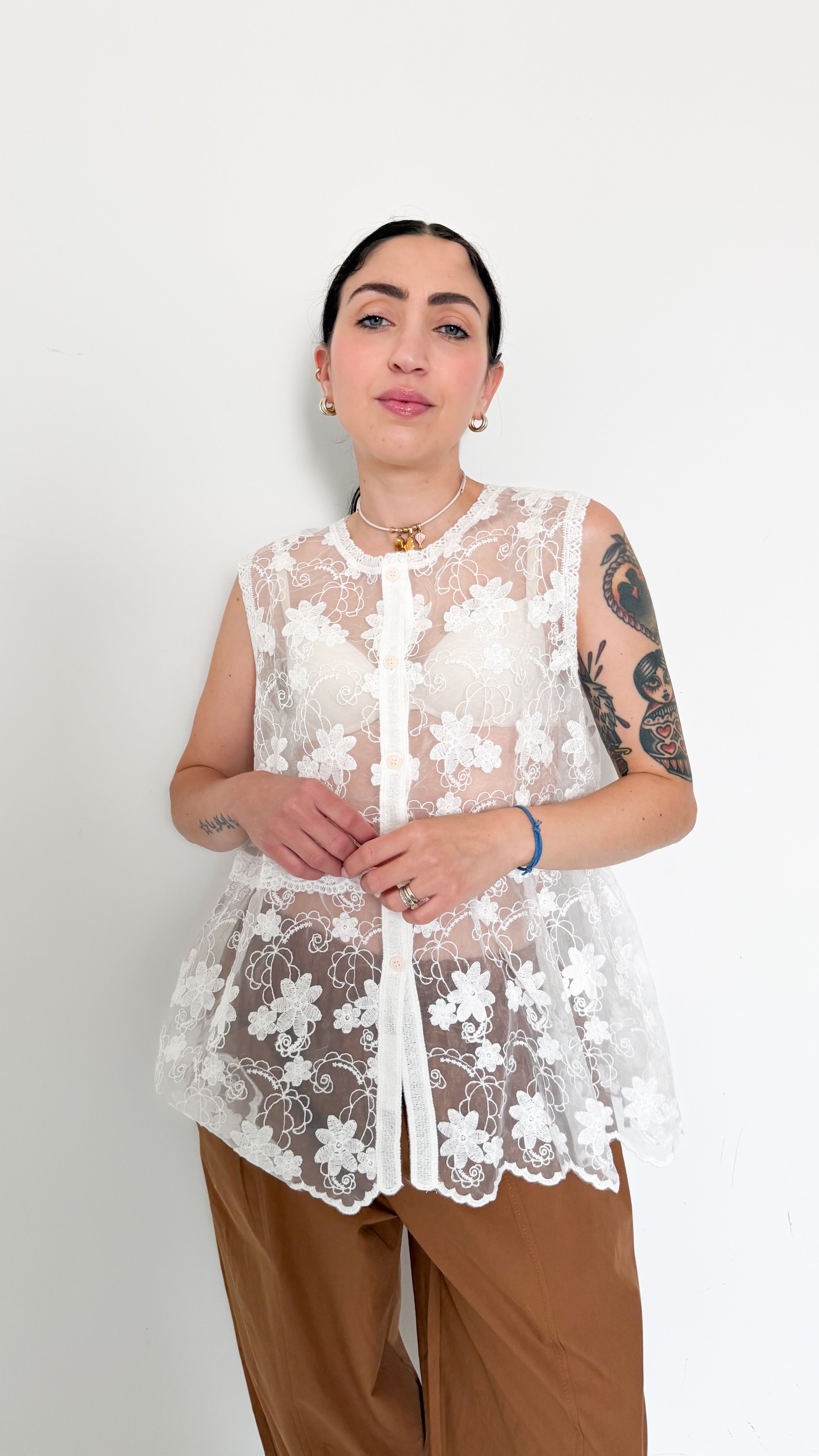 Gilet Bianco In Pizzo