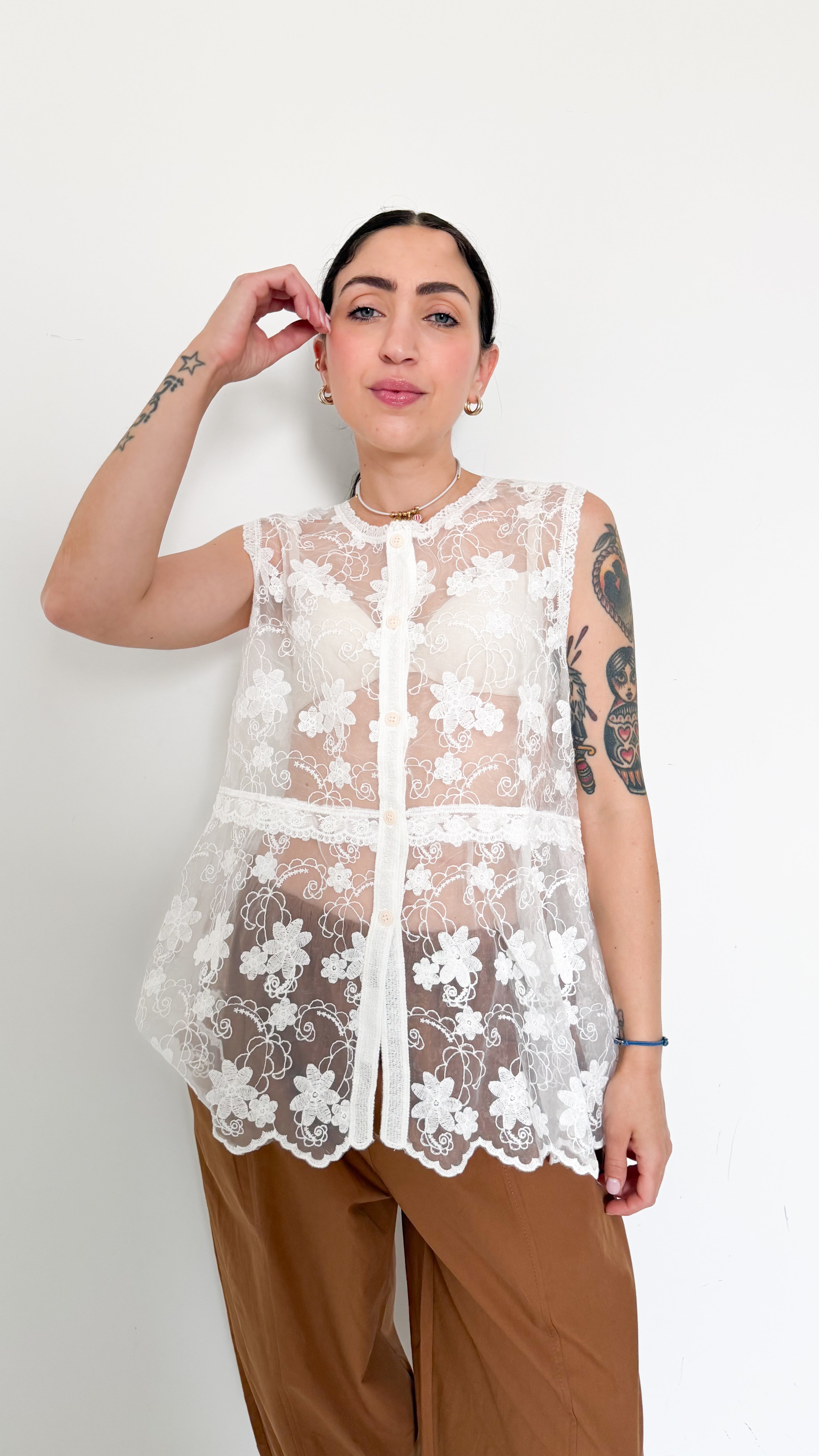 Gilet Bianco In Pizzo