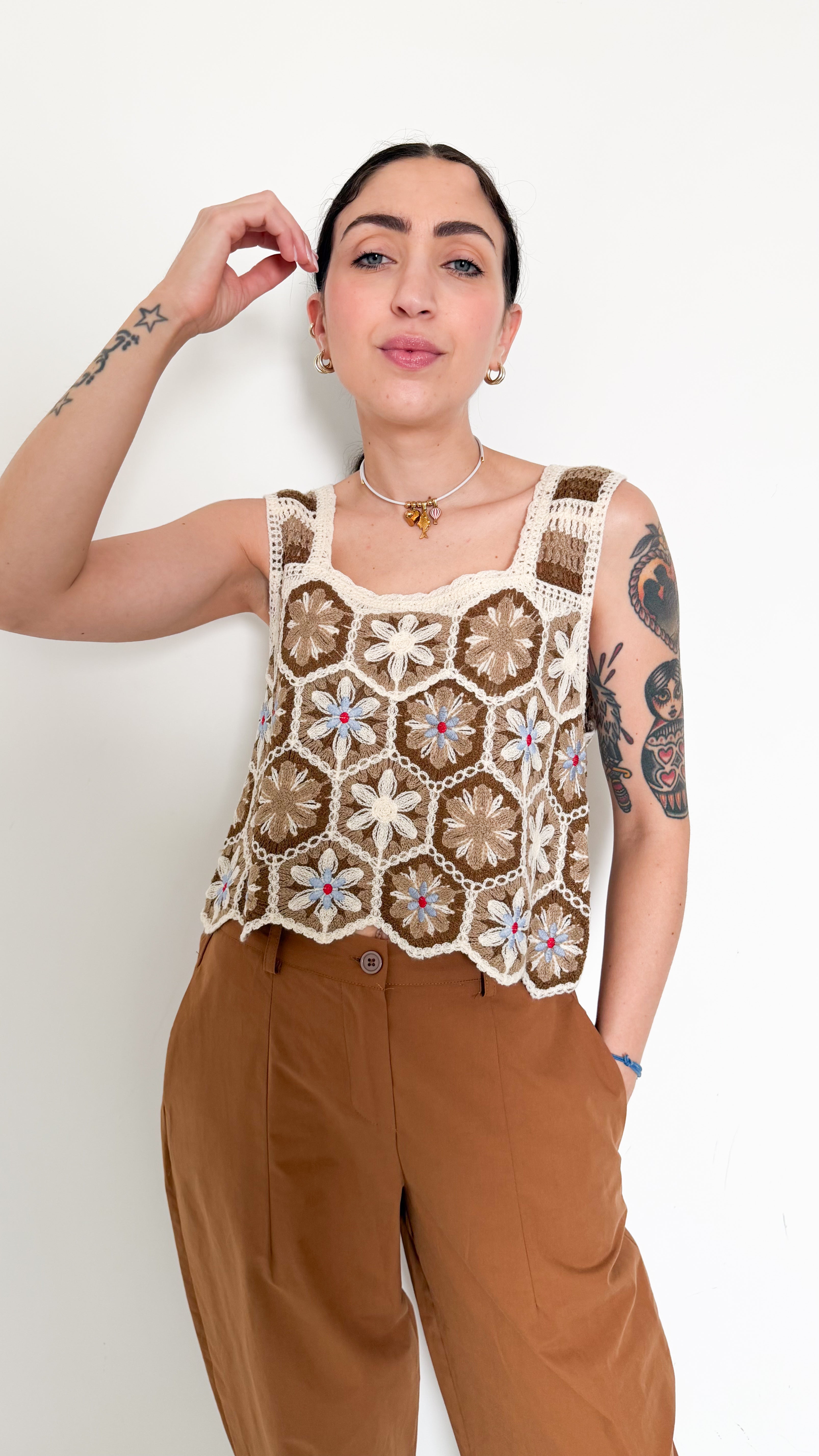 Top In Cotone Fantasia Marrone