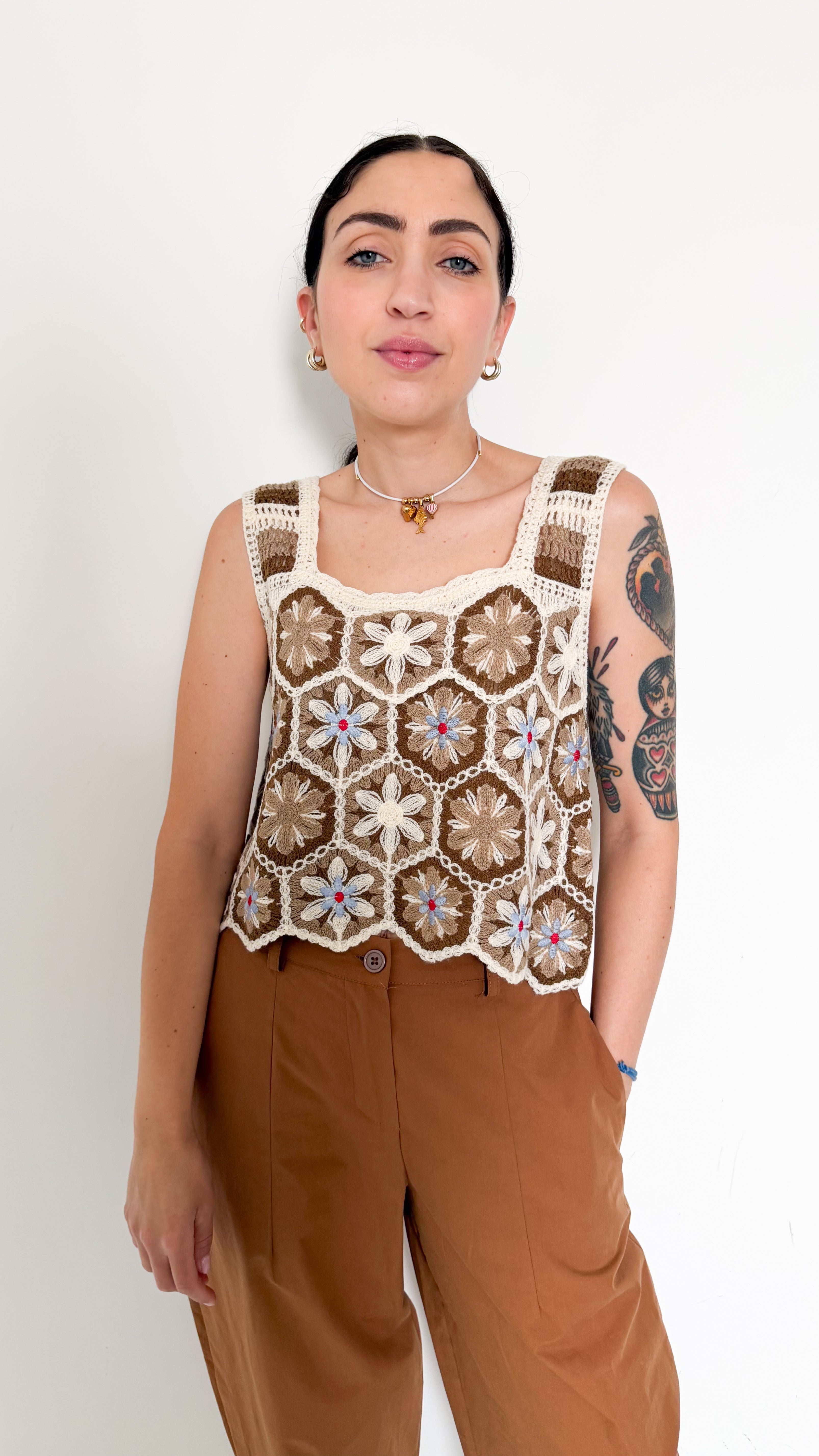 Top In Cotone Fantasia Marrone