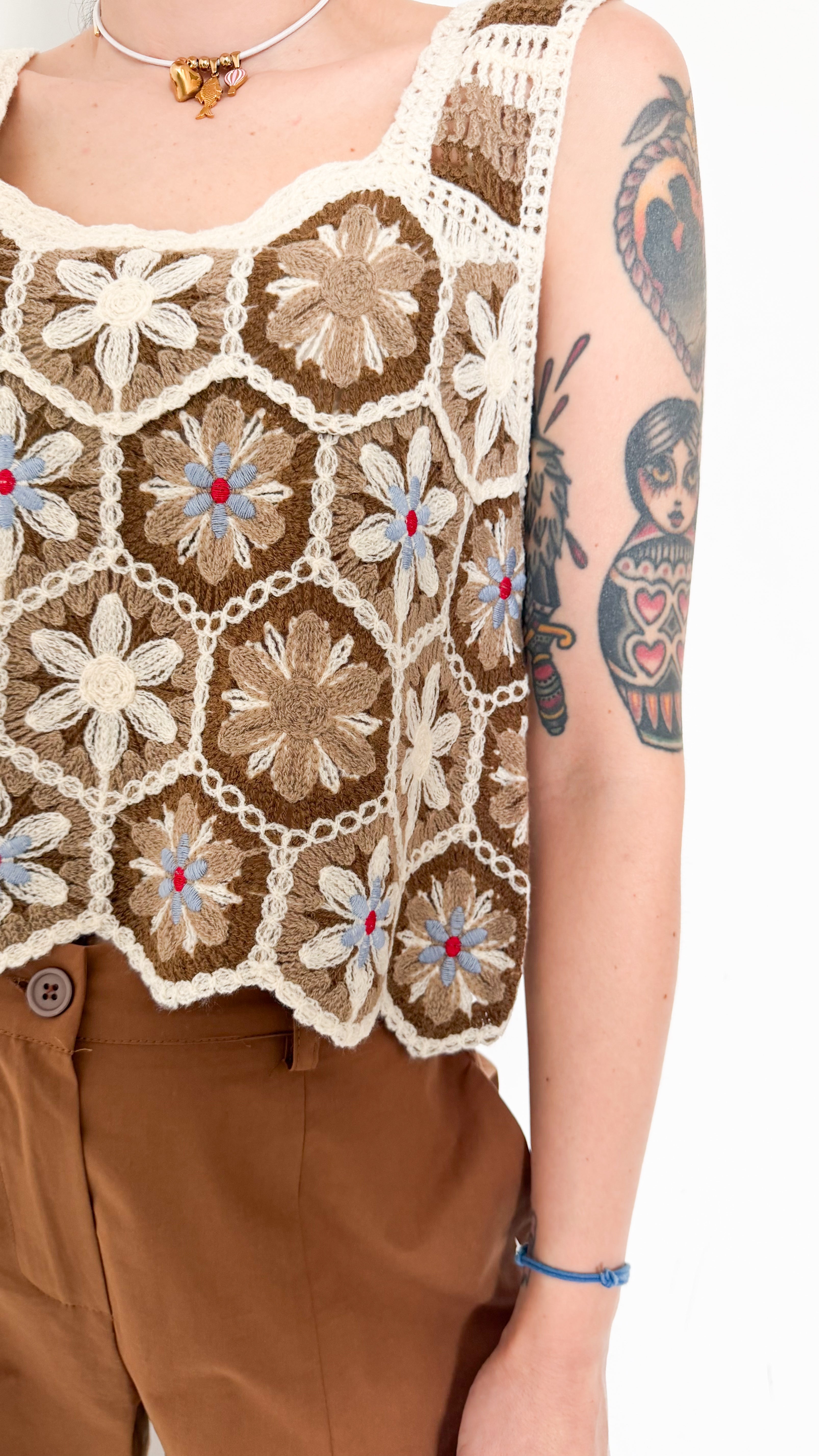 Top In Cotone Fantasia Marrone