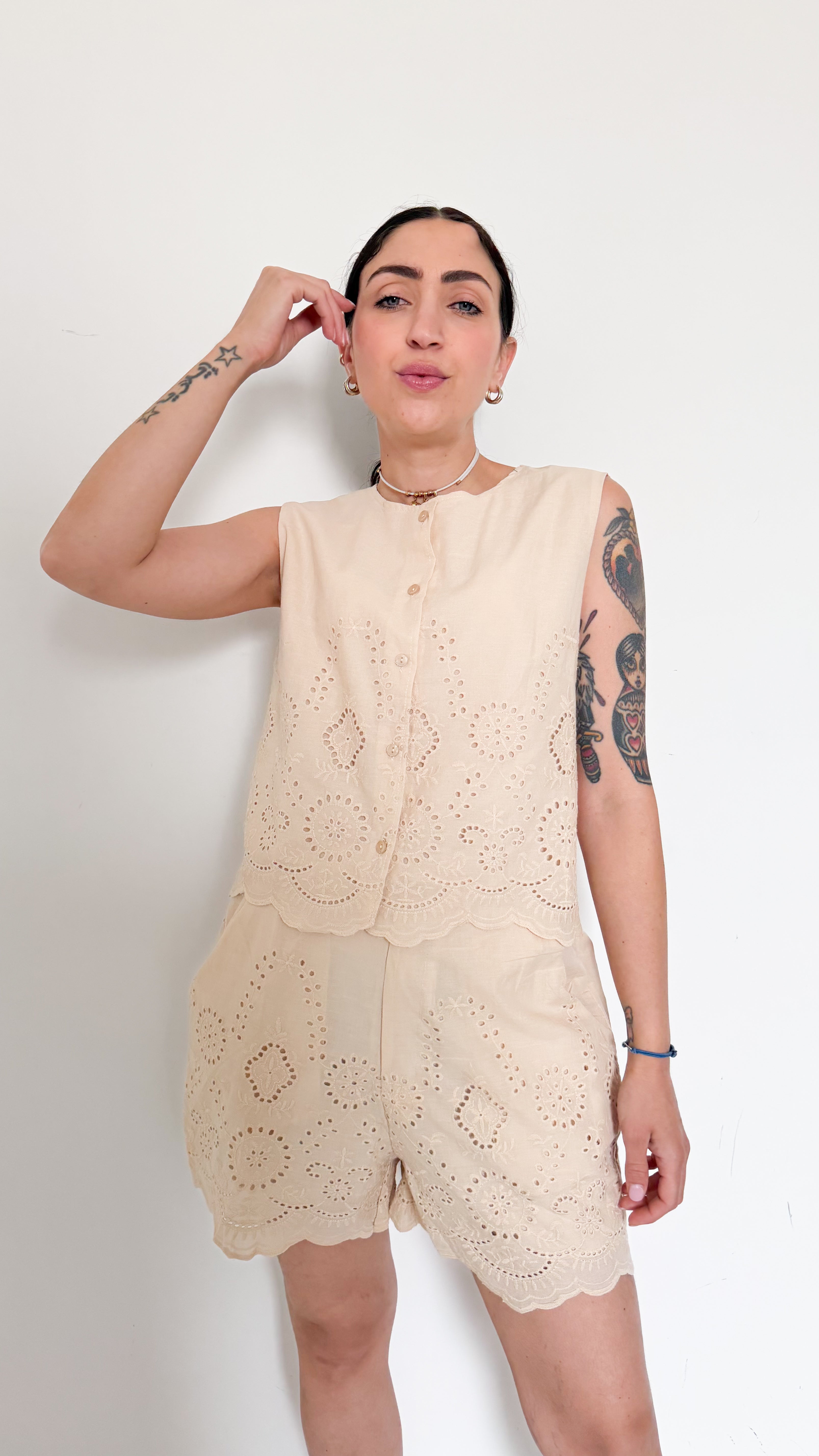 Coordinato Beige In Pizzo