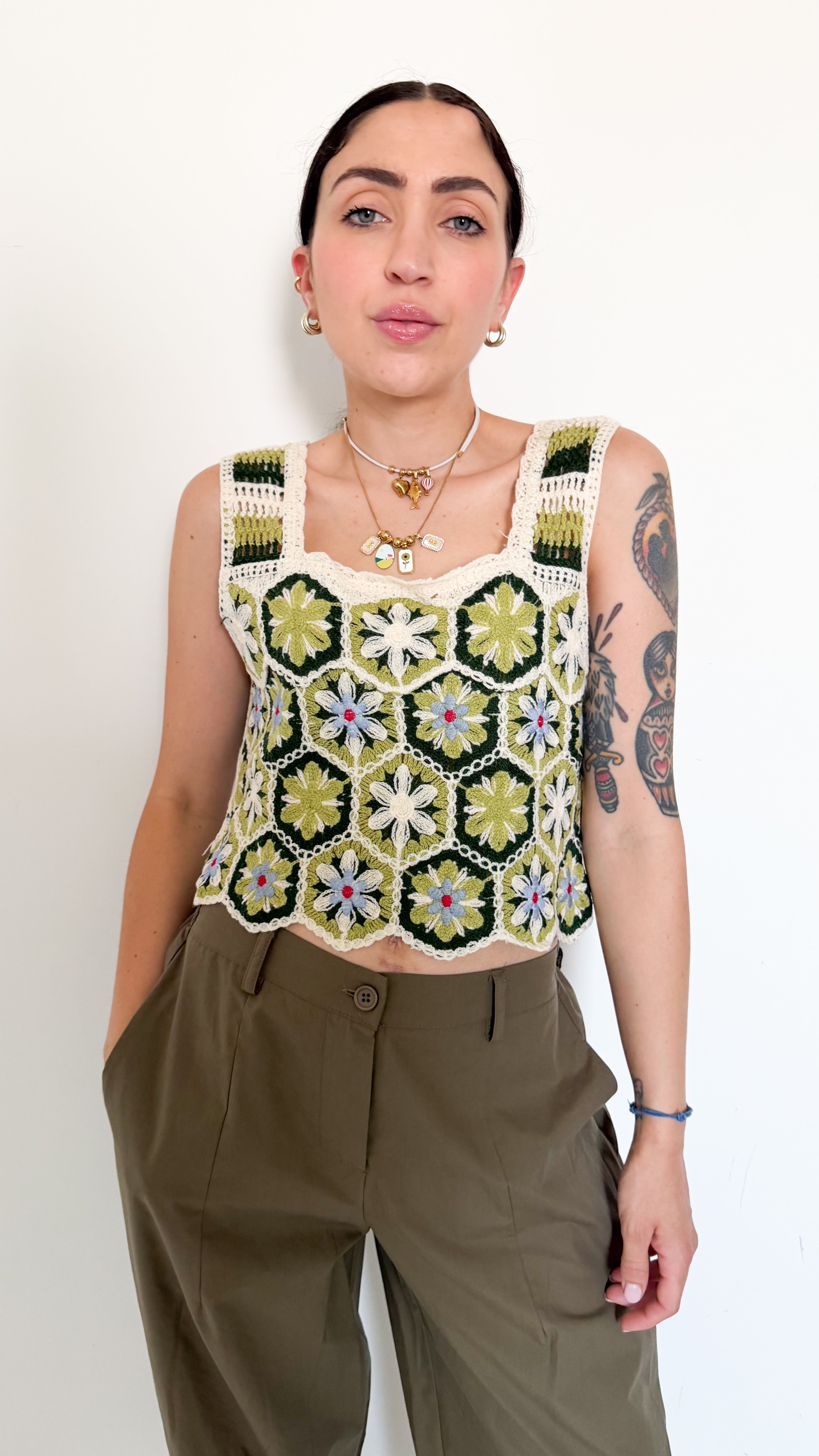 Top In Cotone Fantasia Verde