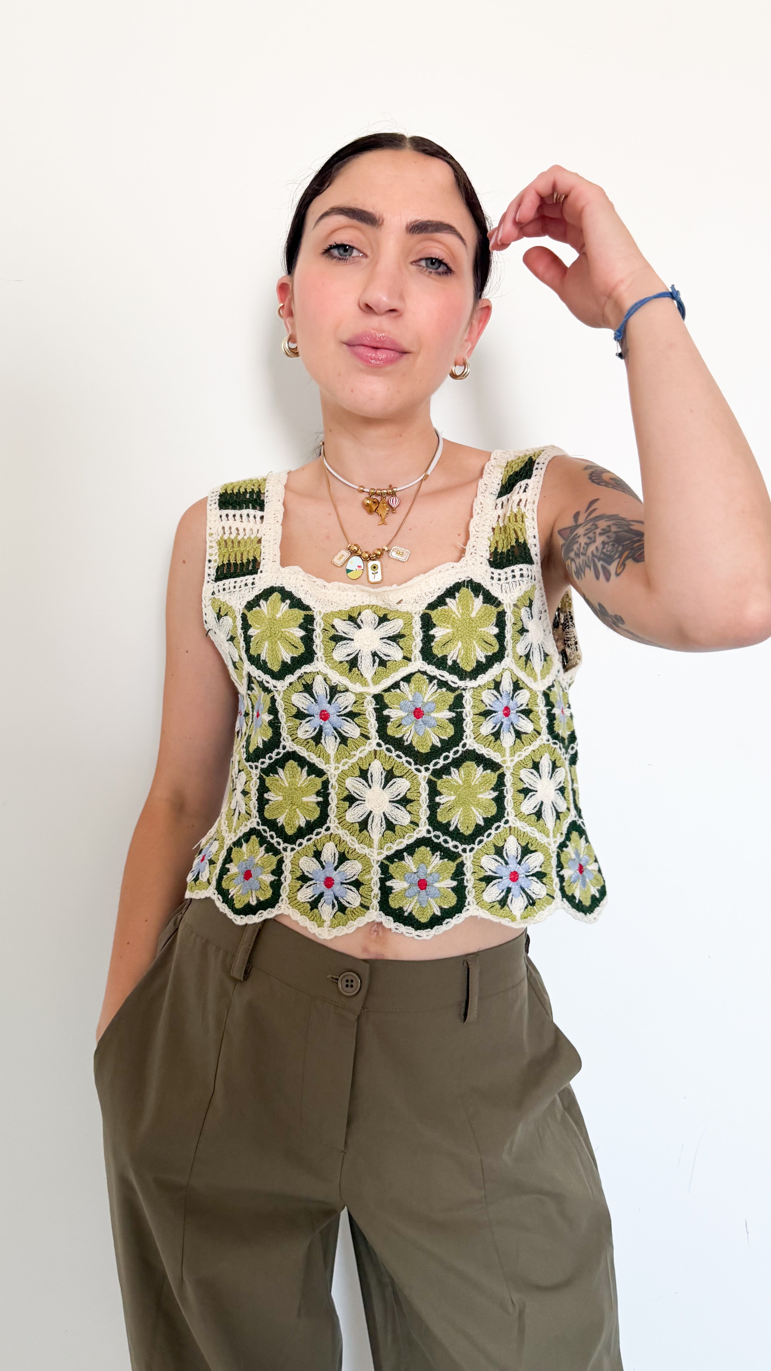 Top In Cotone Fantasia Verde