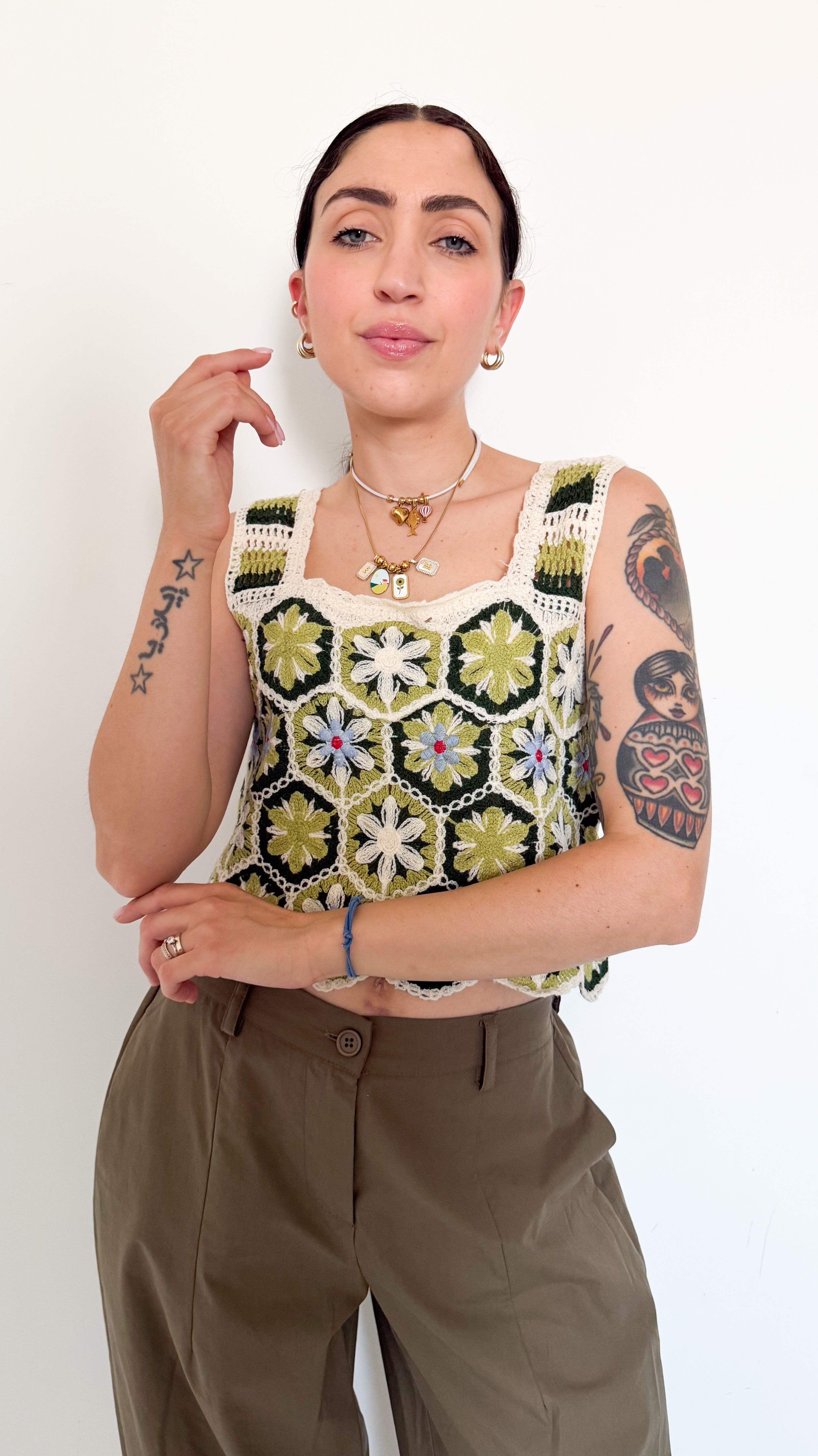 Top In Cotone Fantasia Verde