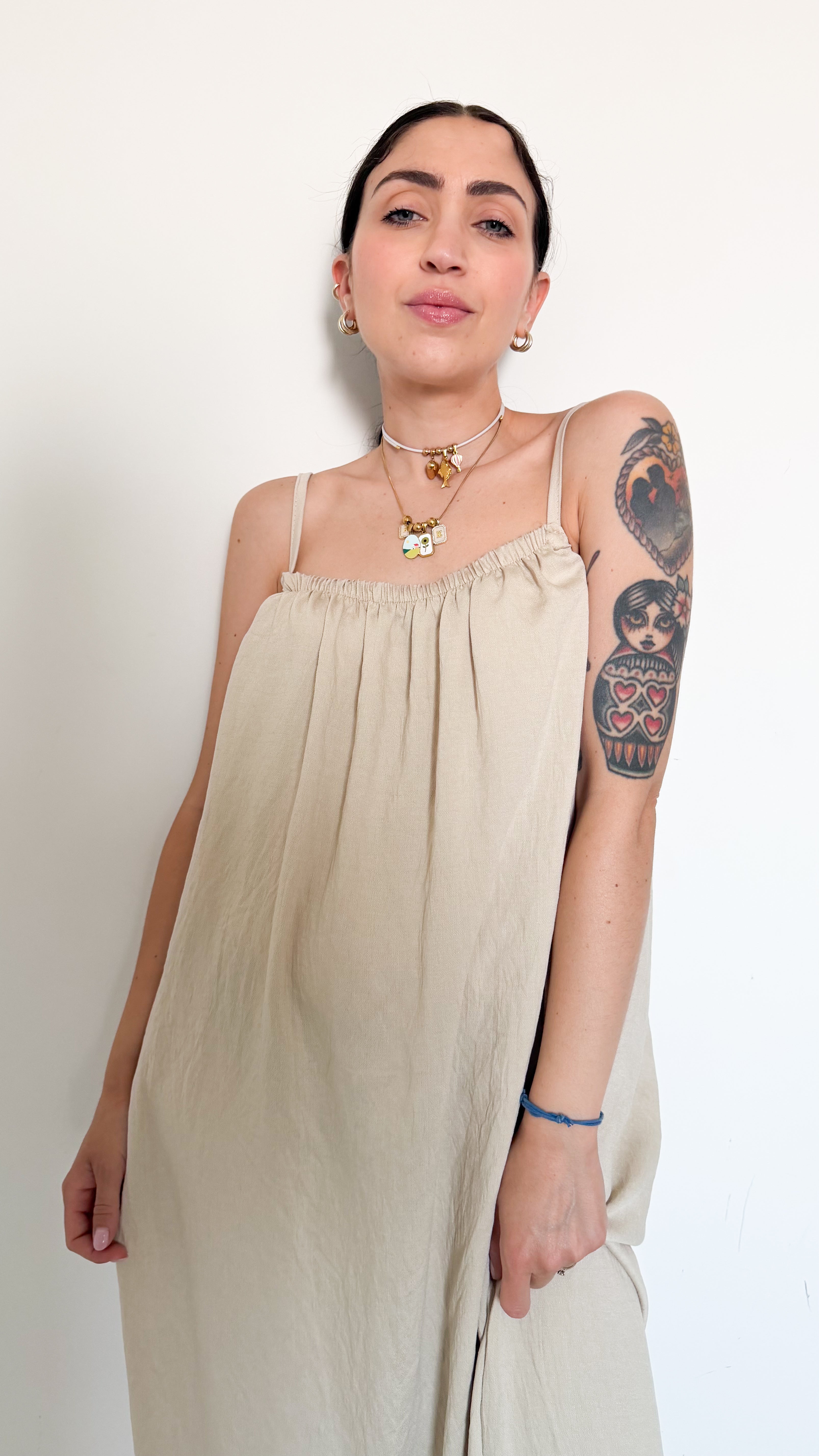 Vestito Beige In Viscosa