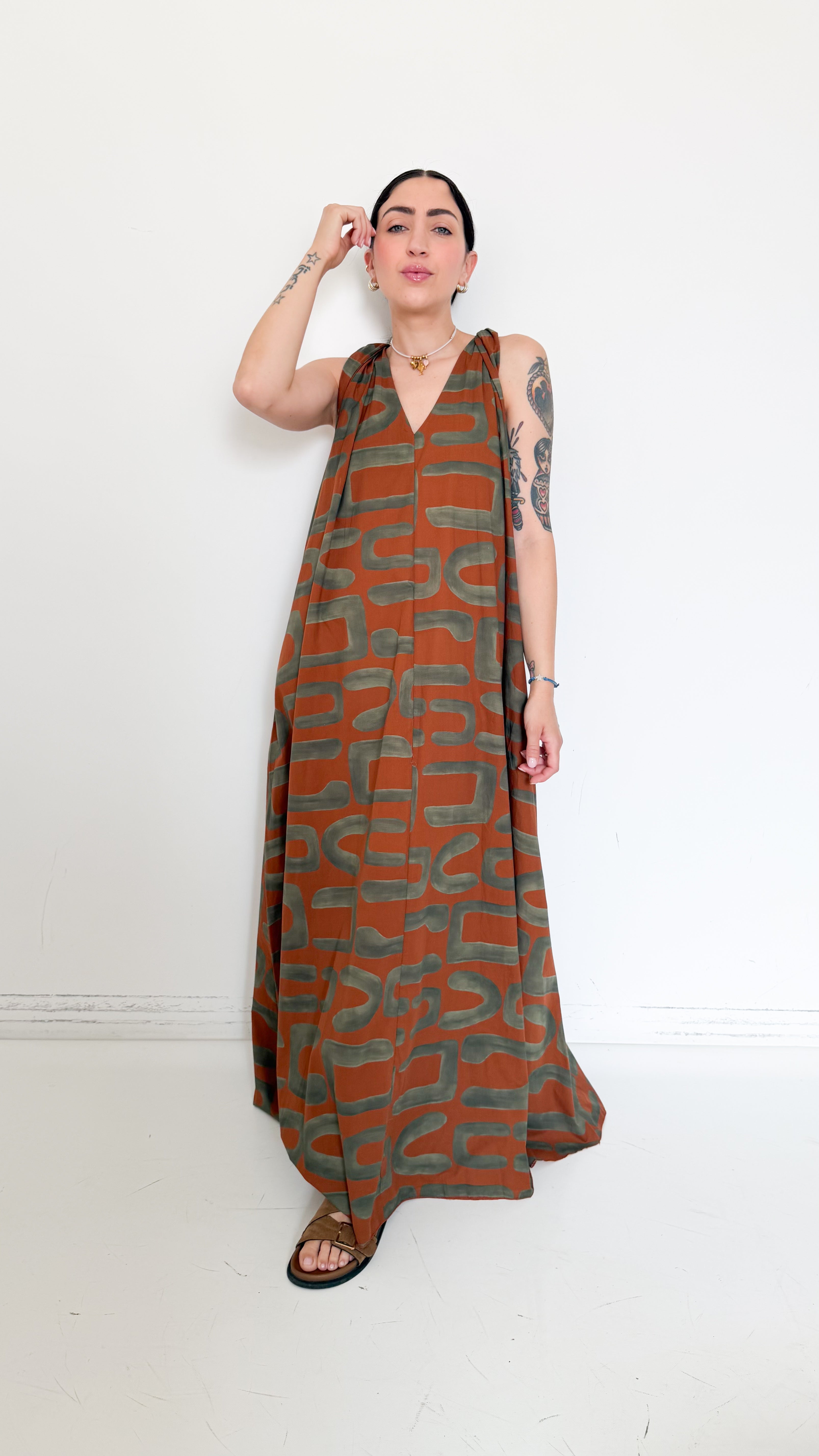 Vestito A Fantasia Verde e Arancio