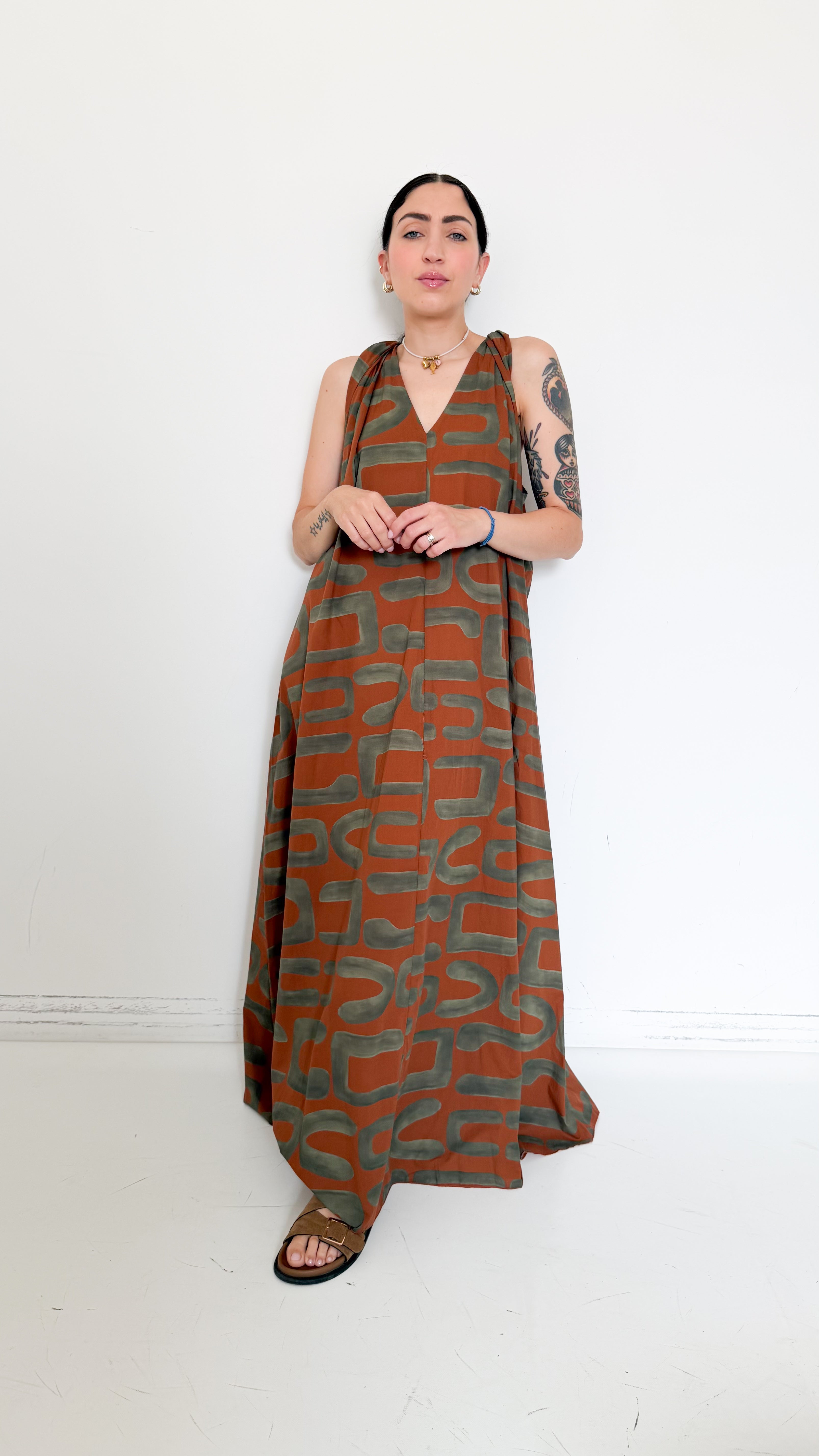 Vestito A Fantasia Verde e Arancio