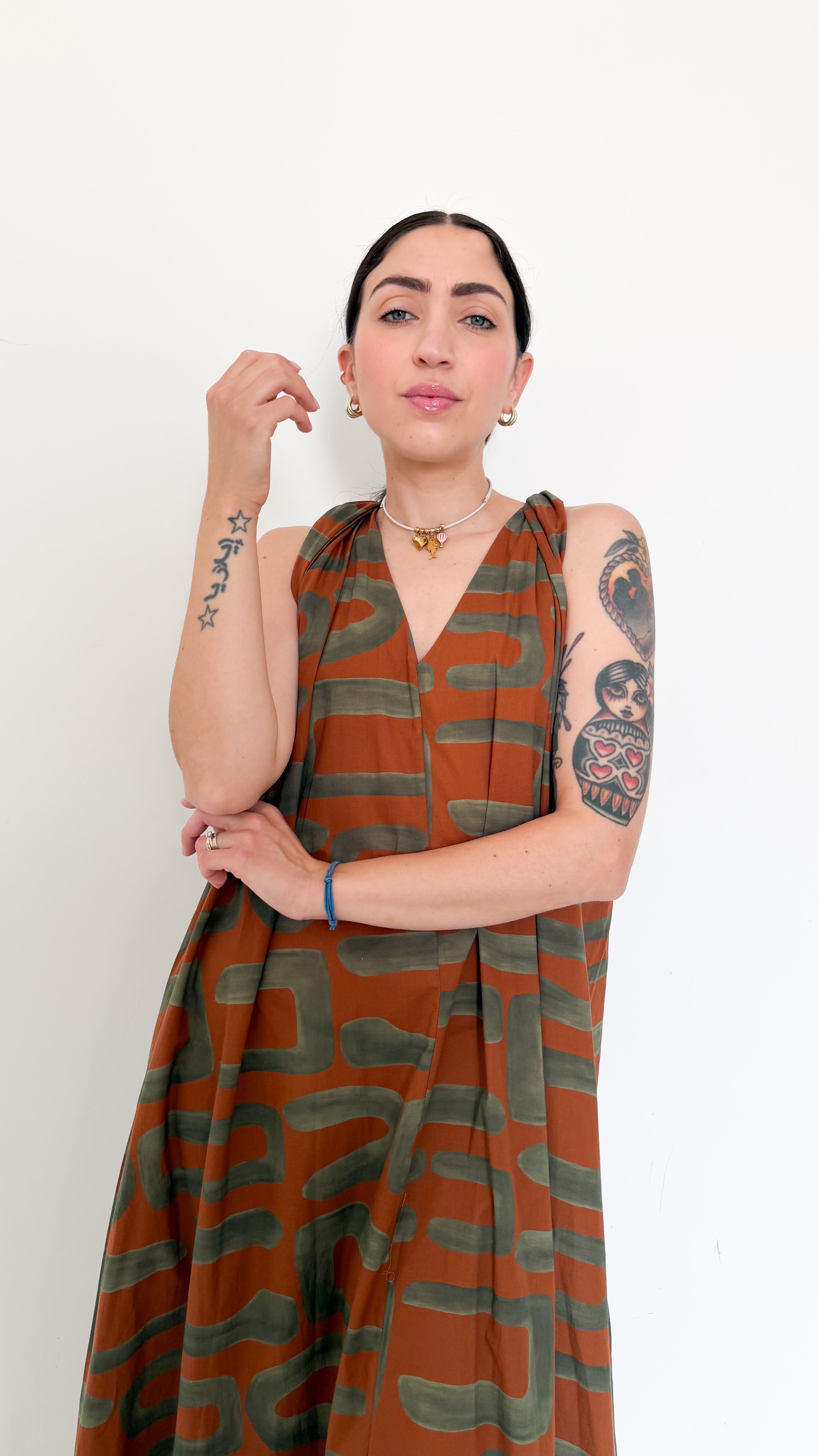 Vestito A Fantasia Verde e Arancio