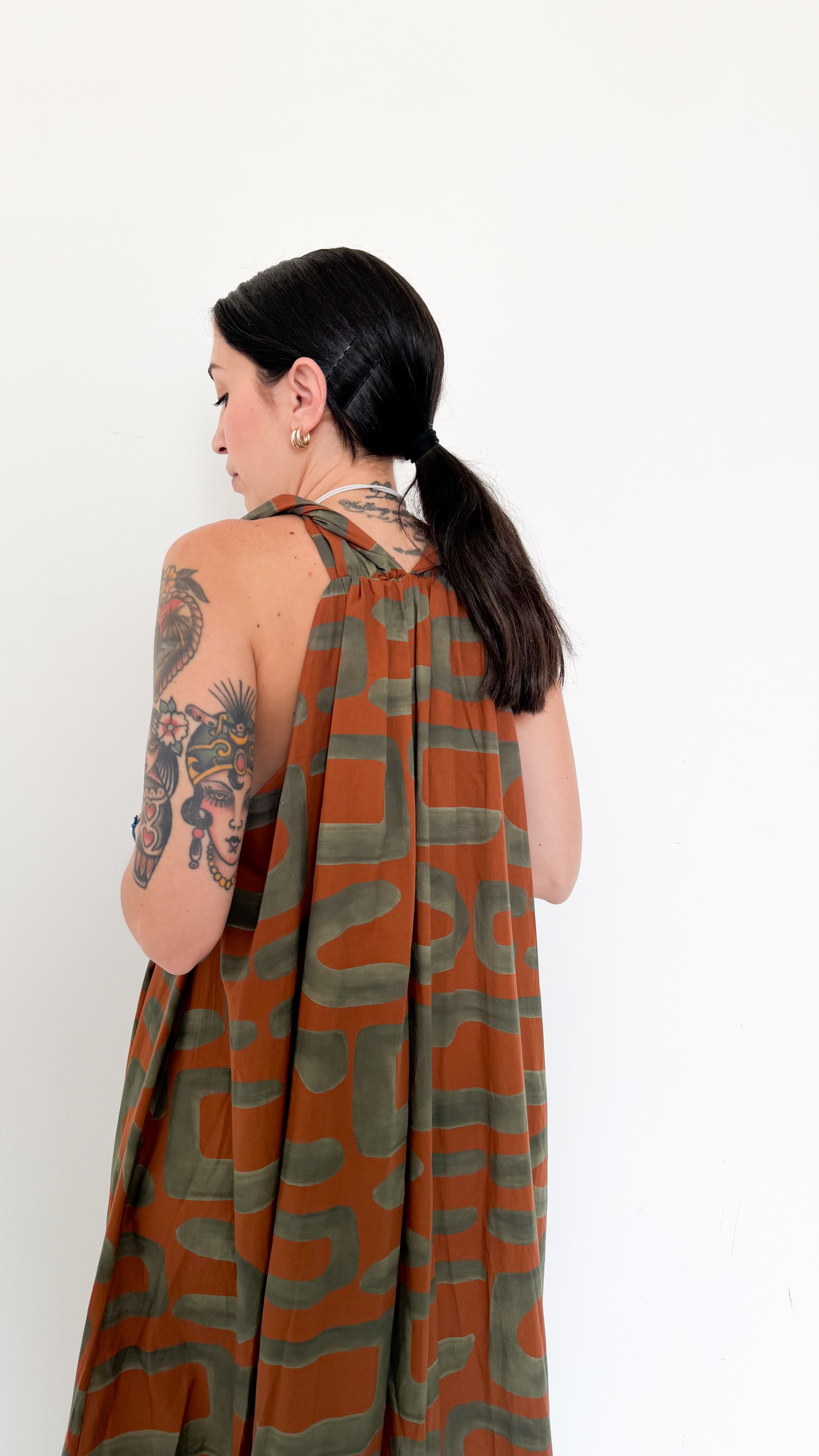 Vestito A Fantasia Verde e Arancio