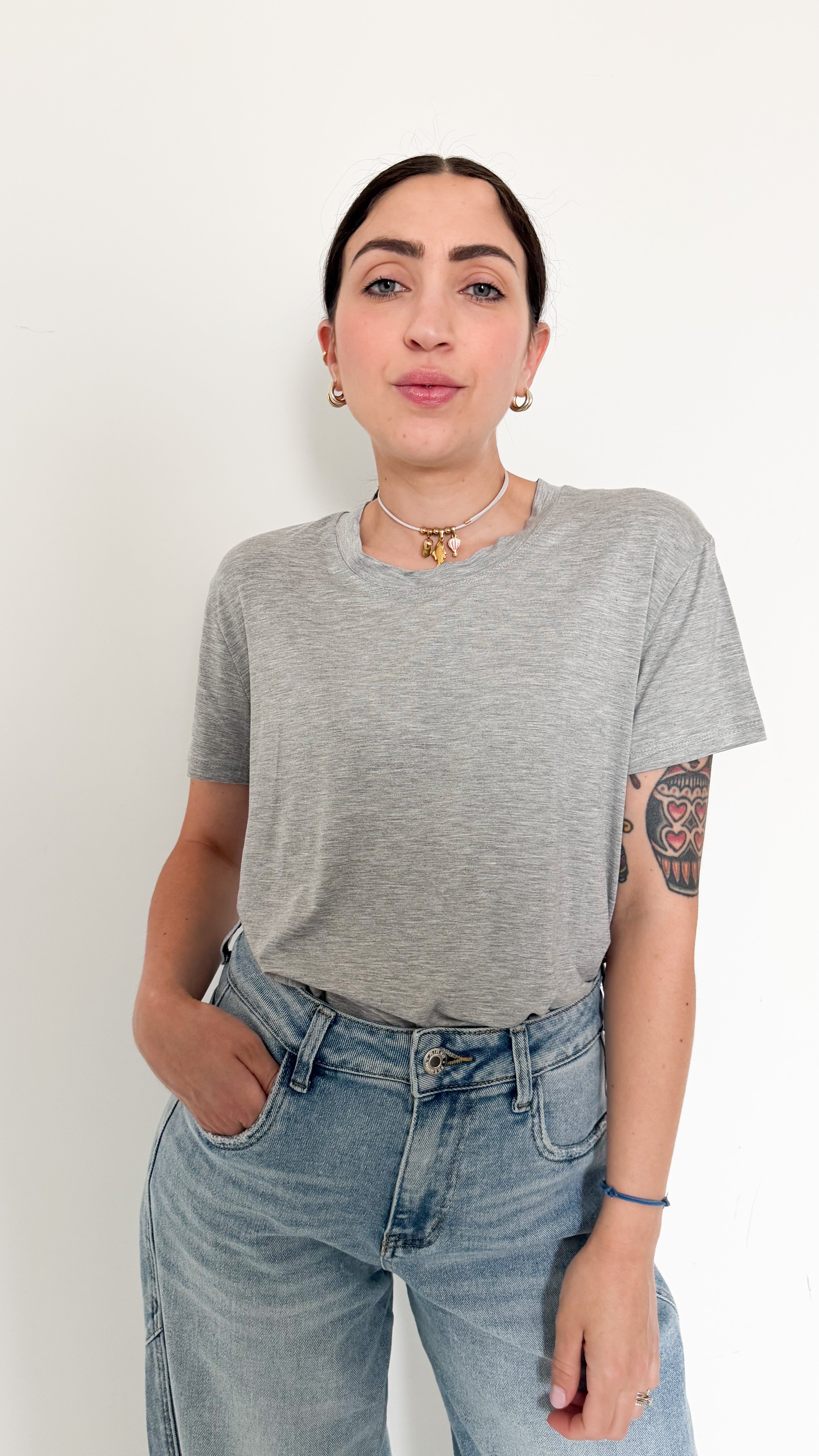 T-Shirt Grigia In Viscosa