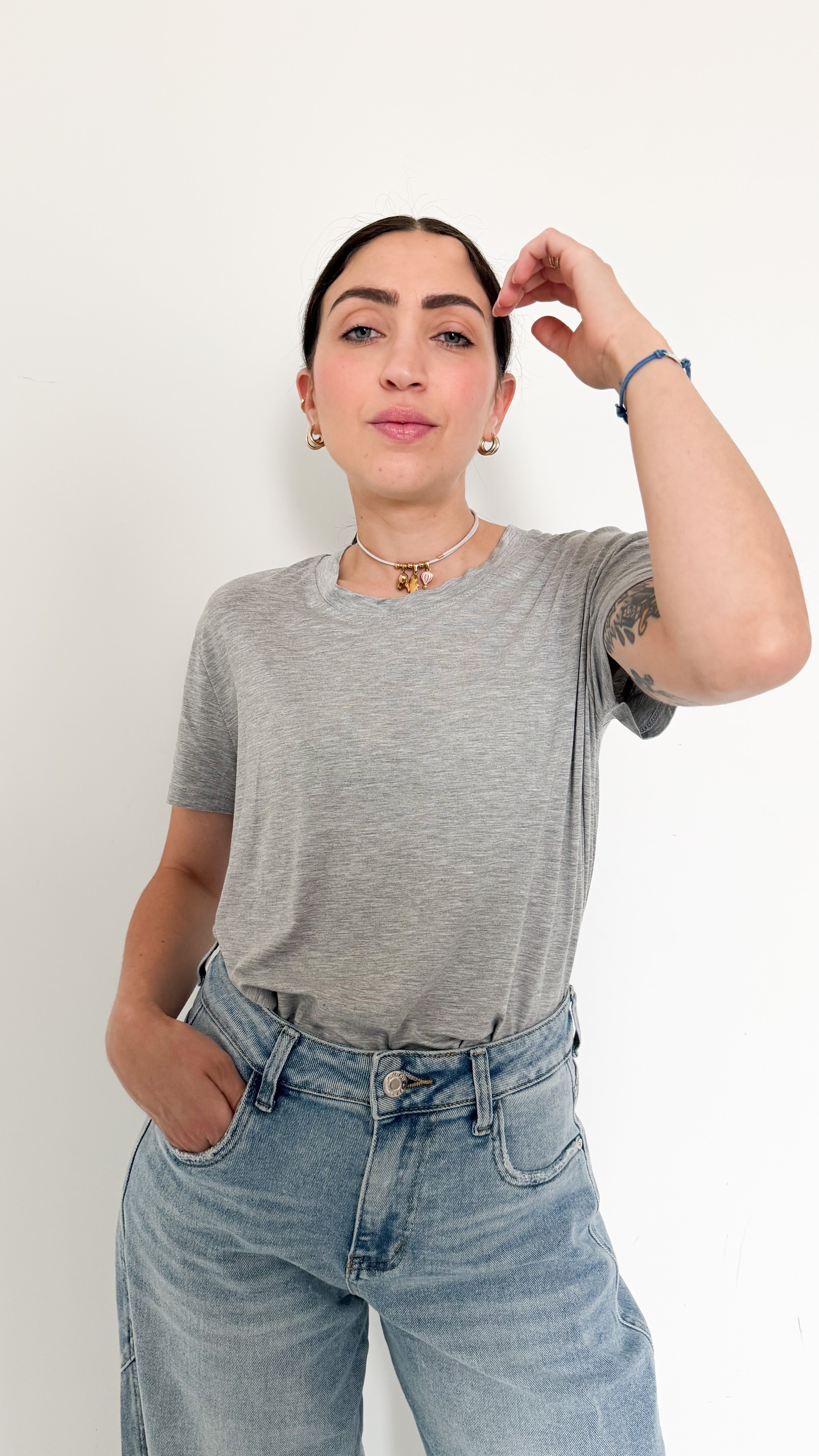 T-Shirt Grigia In Viscosa