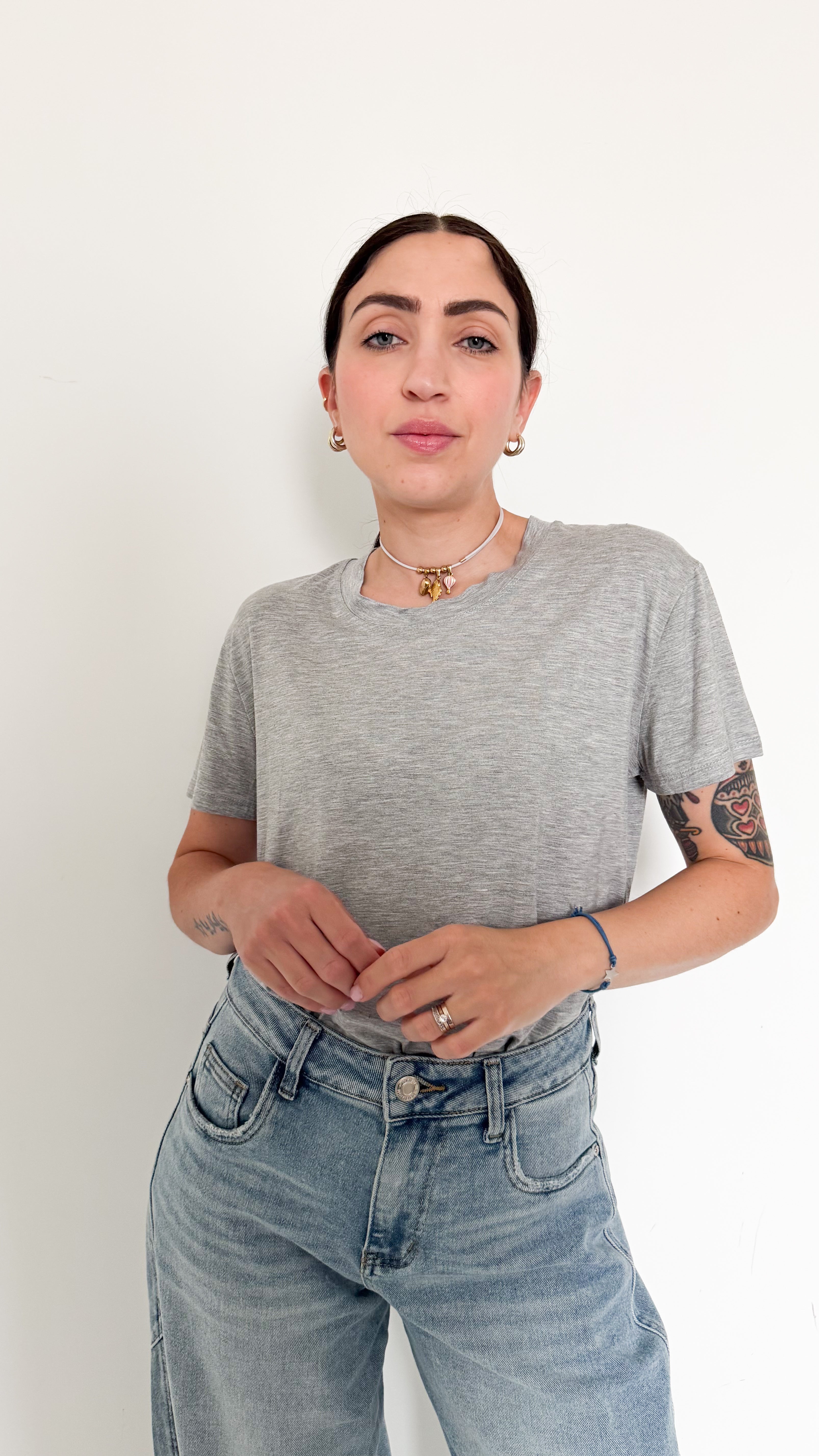 T-Shirt Grigia In Viscosa