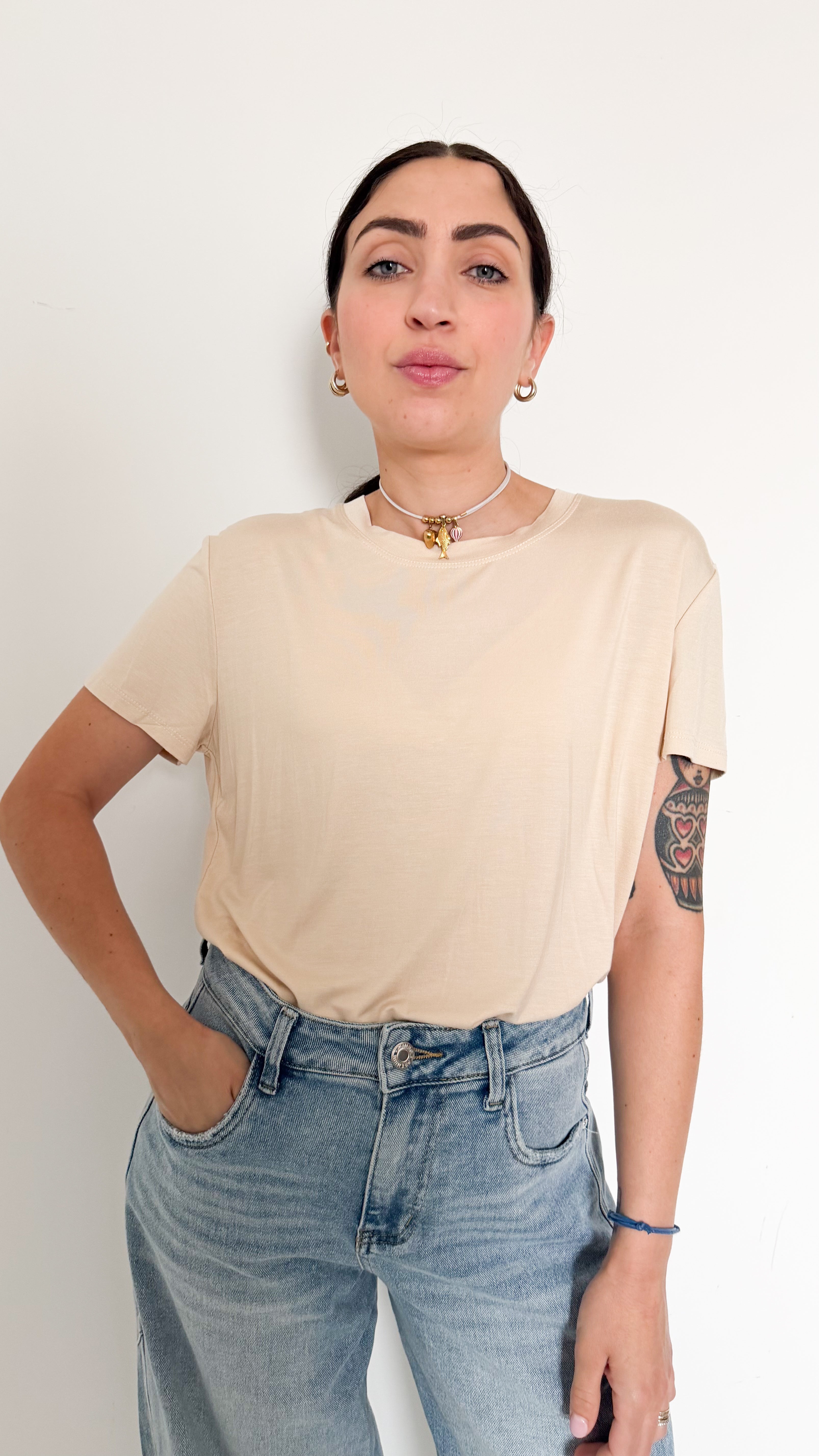 T-Shirt Beige In Viscosa