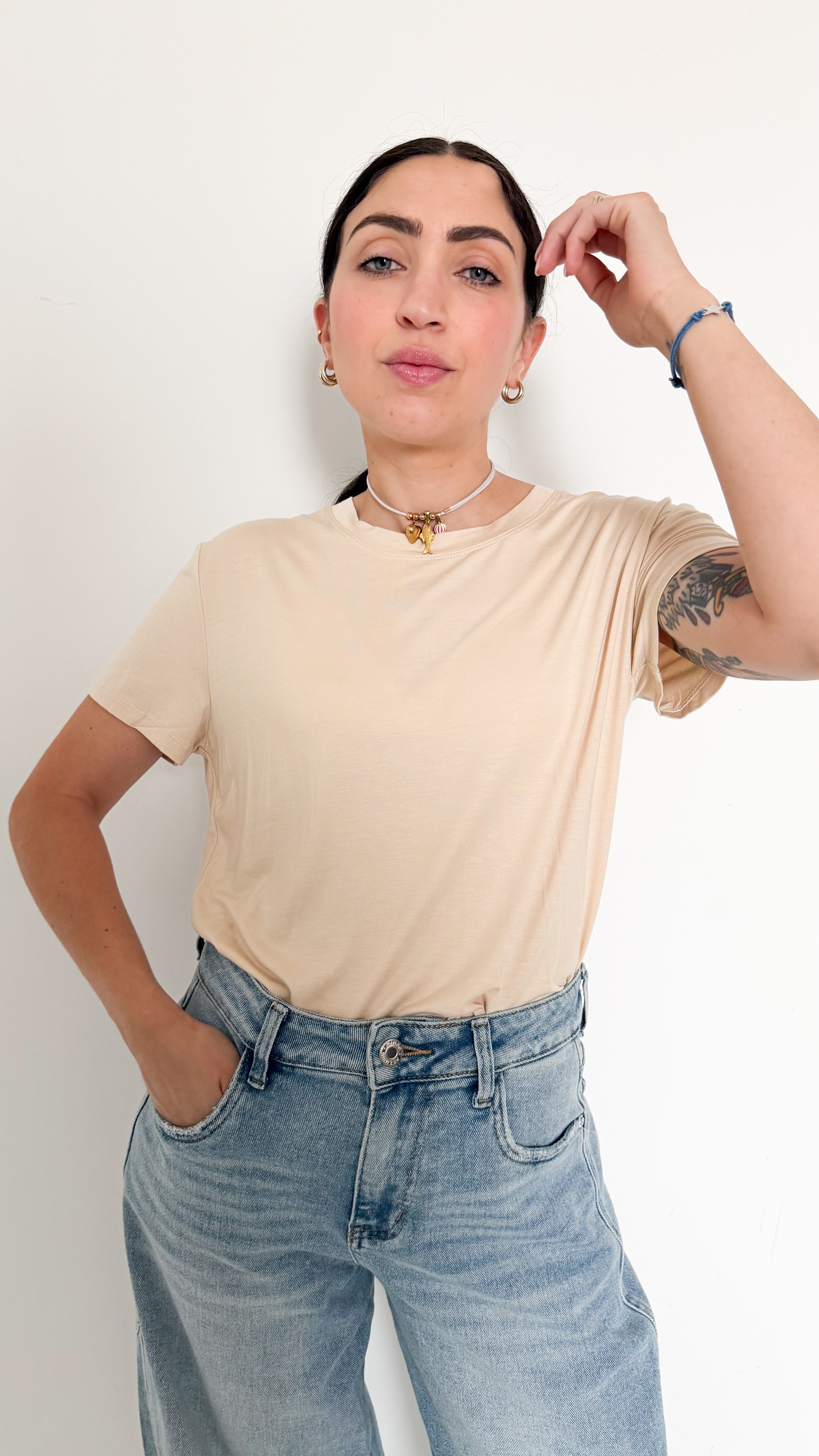 T-Shirt Beige In Viscosa