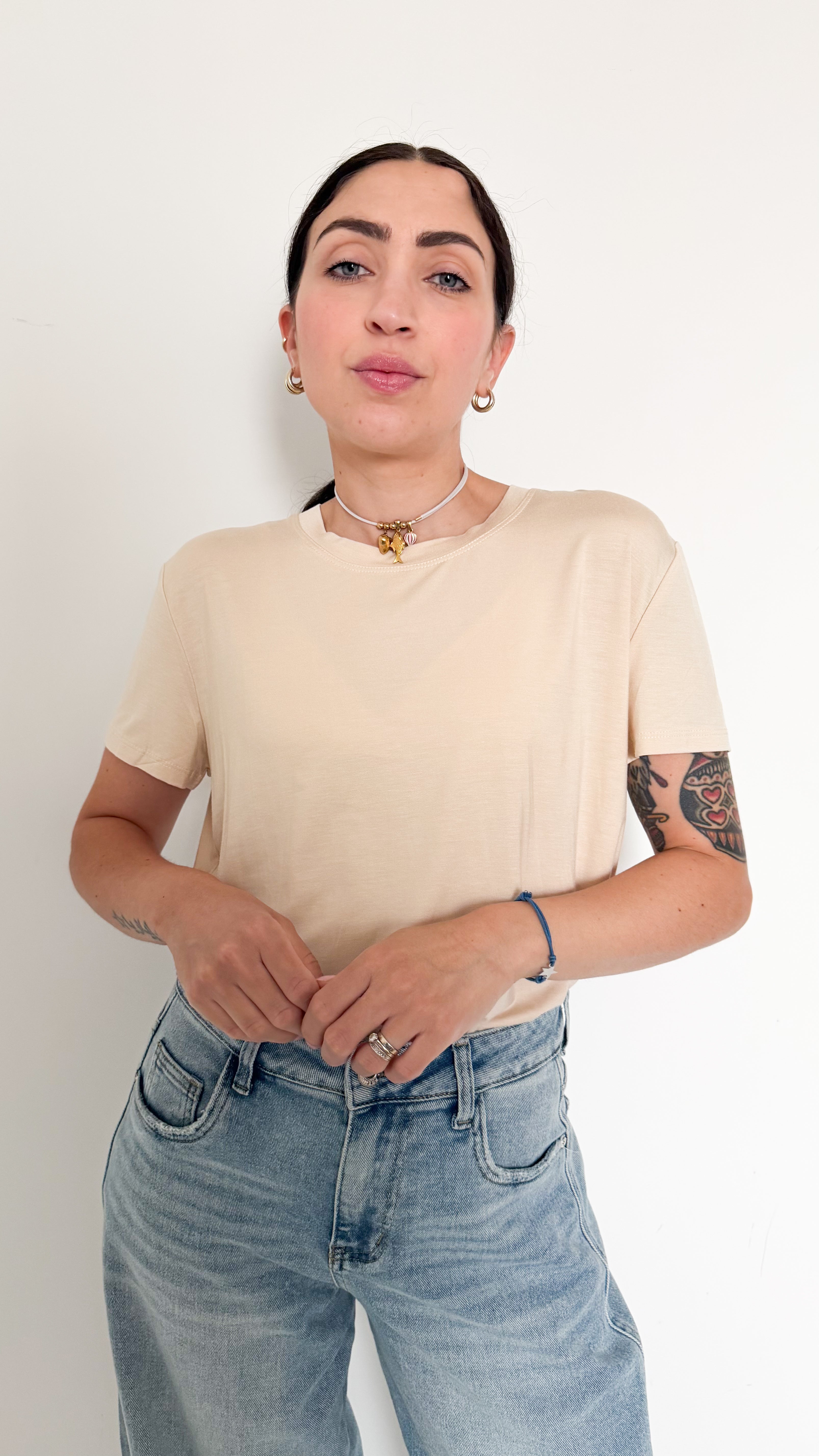 T-Shirt Beige In Viscosa