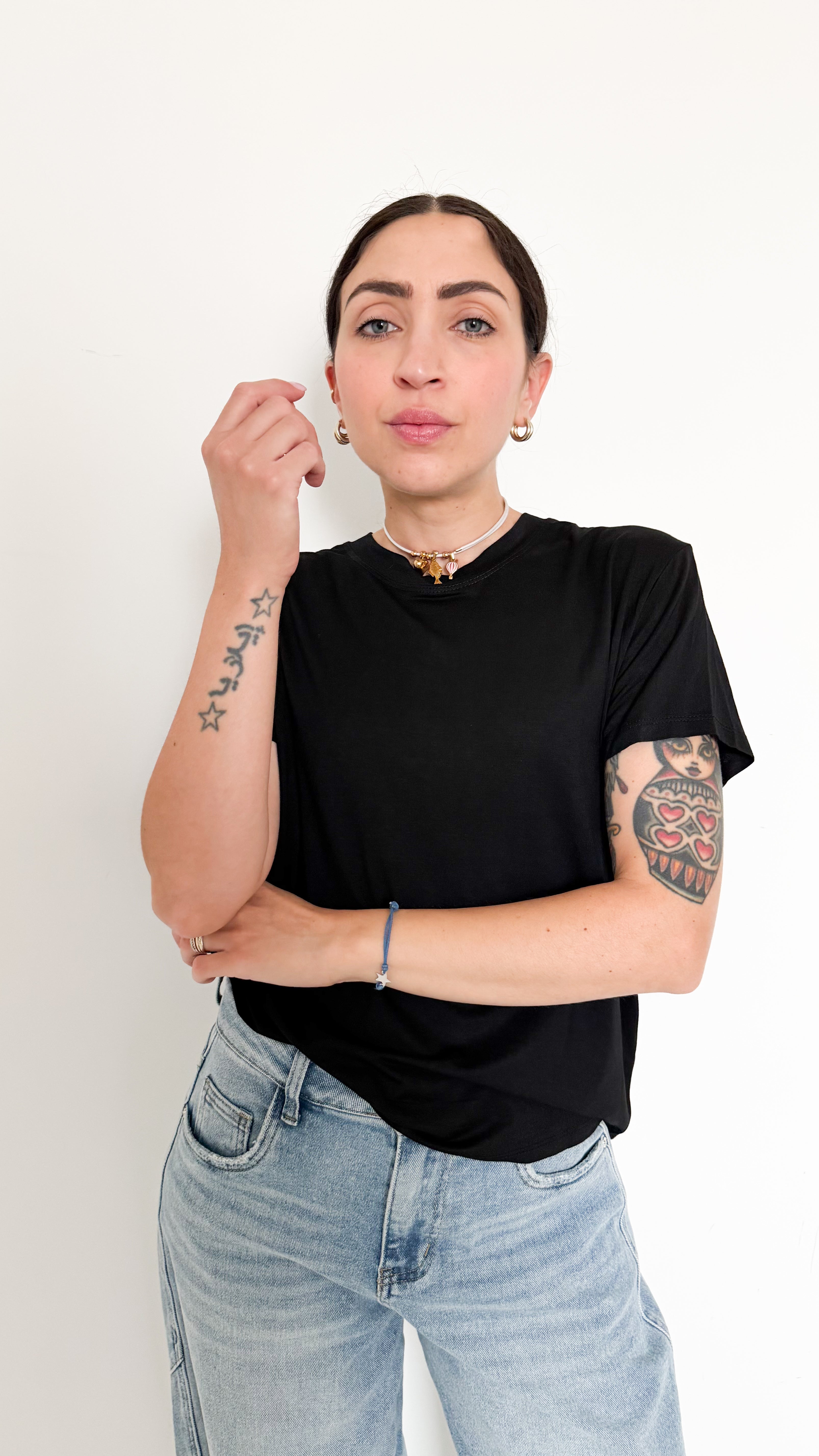 T-Shirt Nera In Viscosa