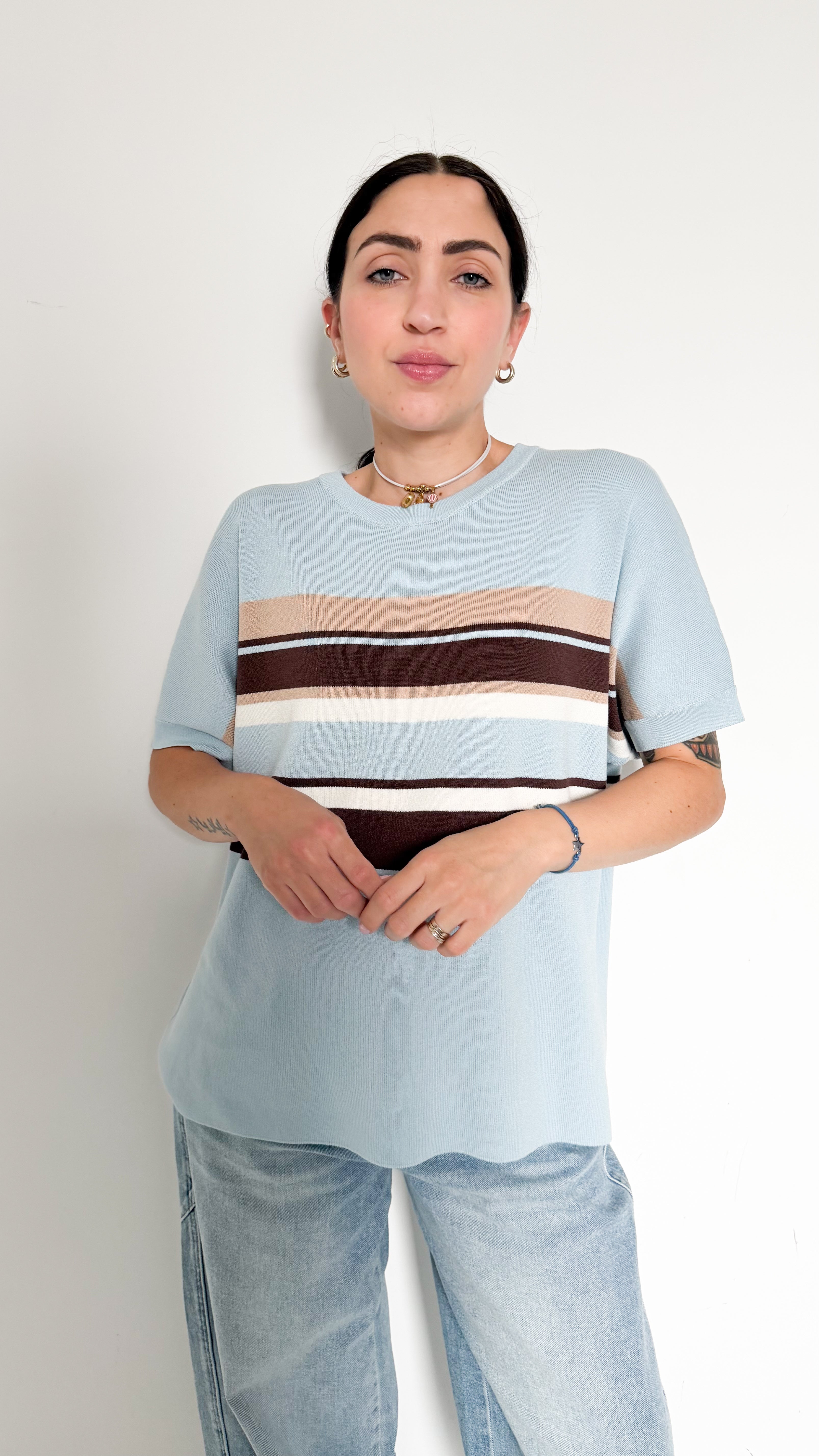 Maglia Over Celeste A Righe