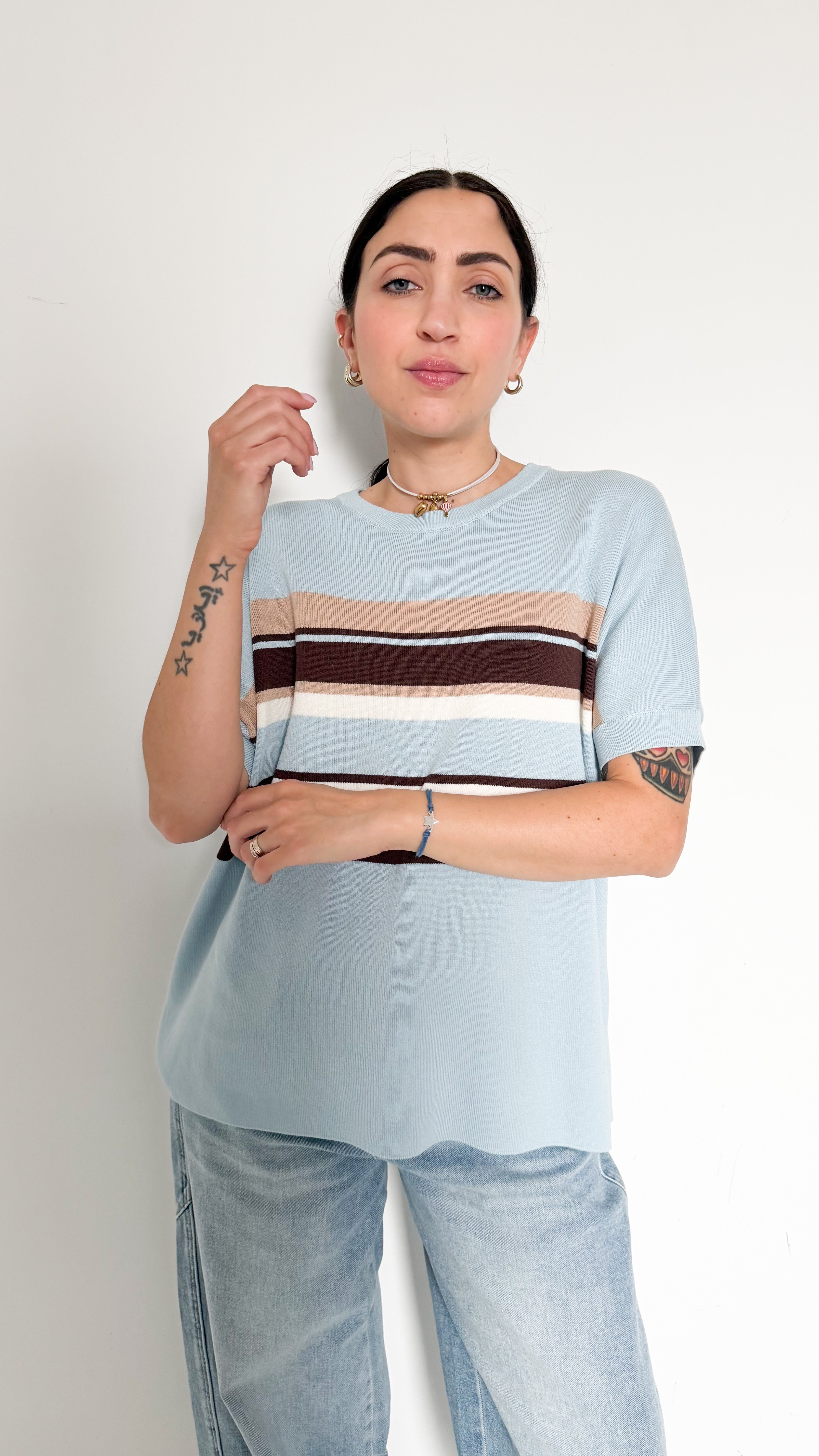Maglia Over Celeste A Righe