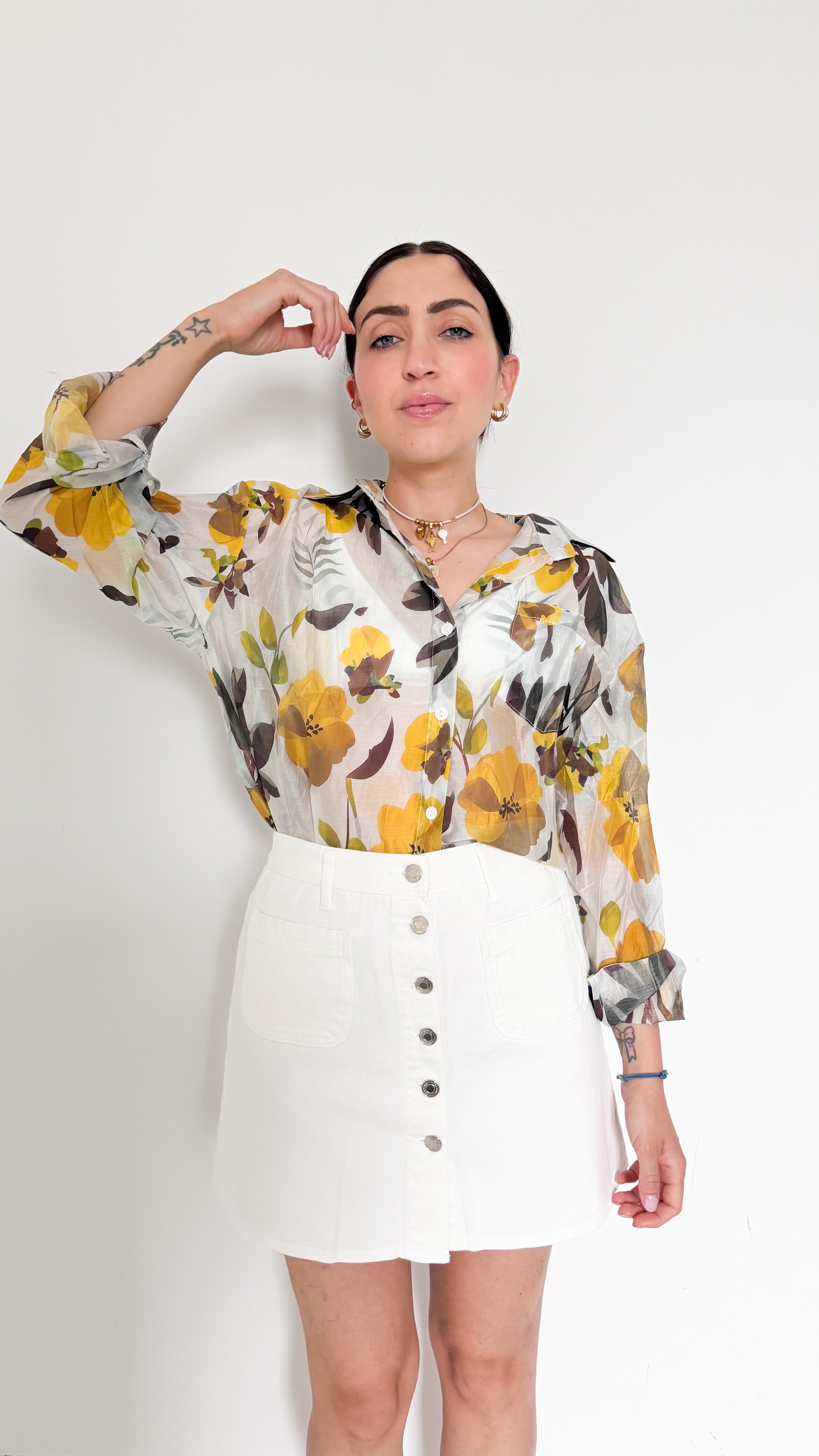 Camicia Velata Gialla A Fiori