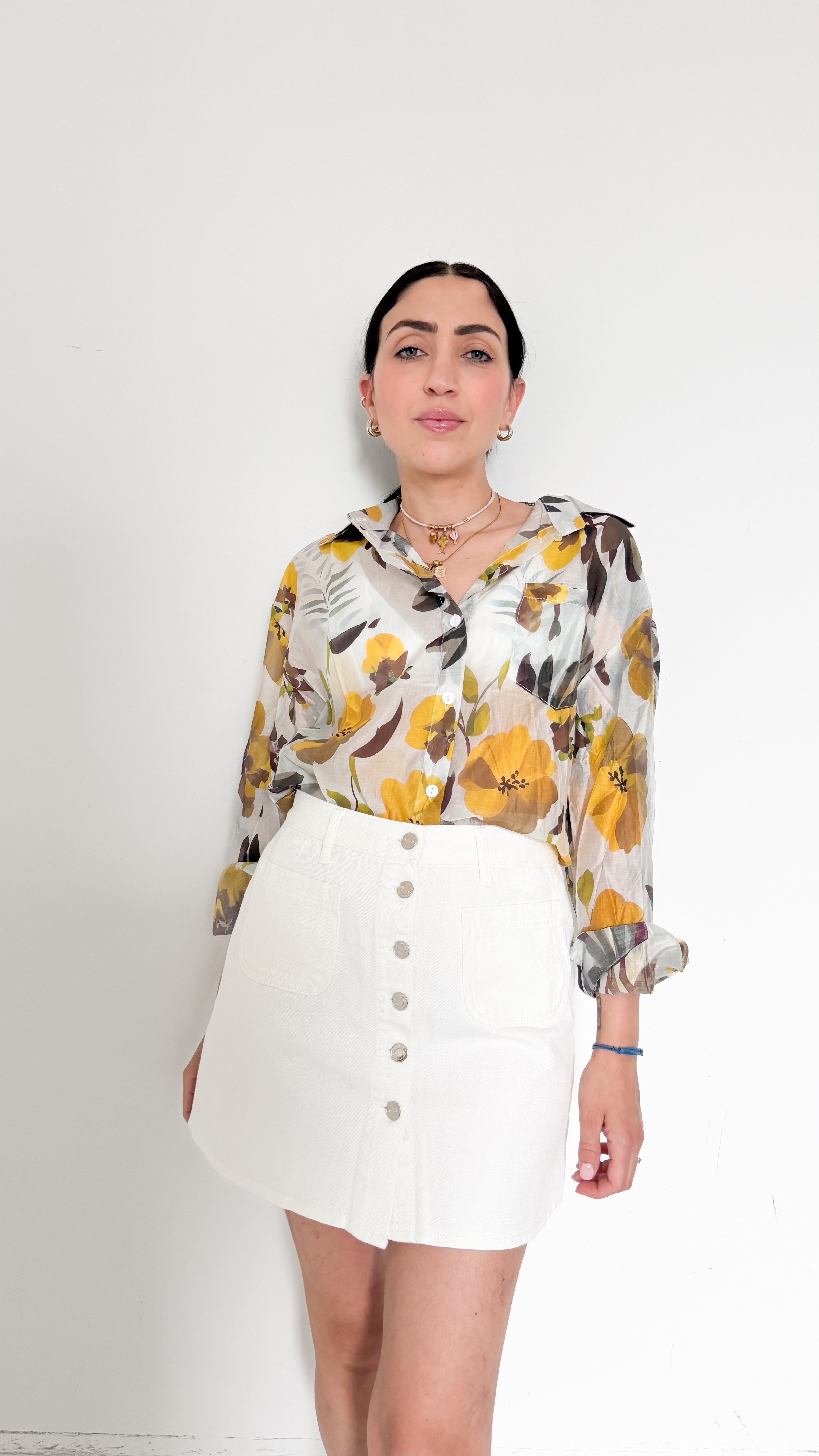Camicia Velata Gialla A Fiori