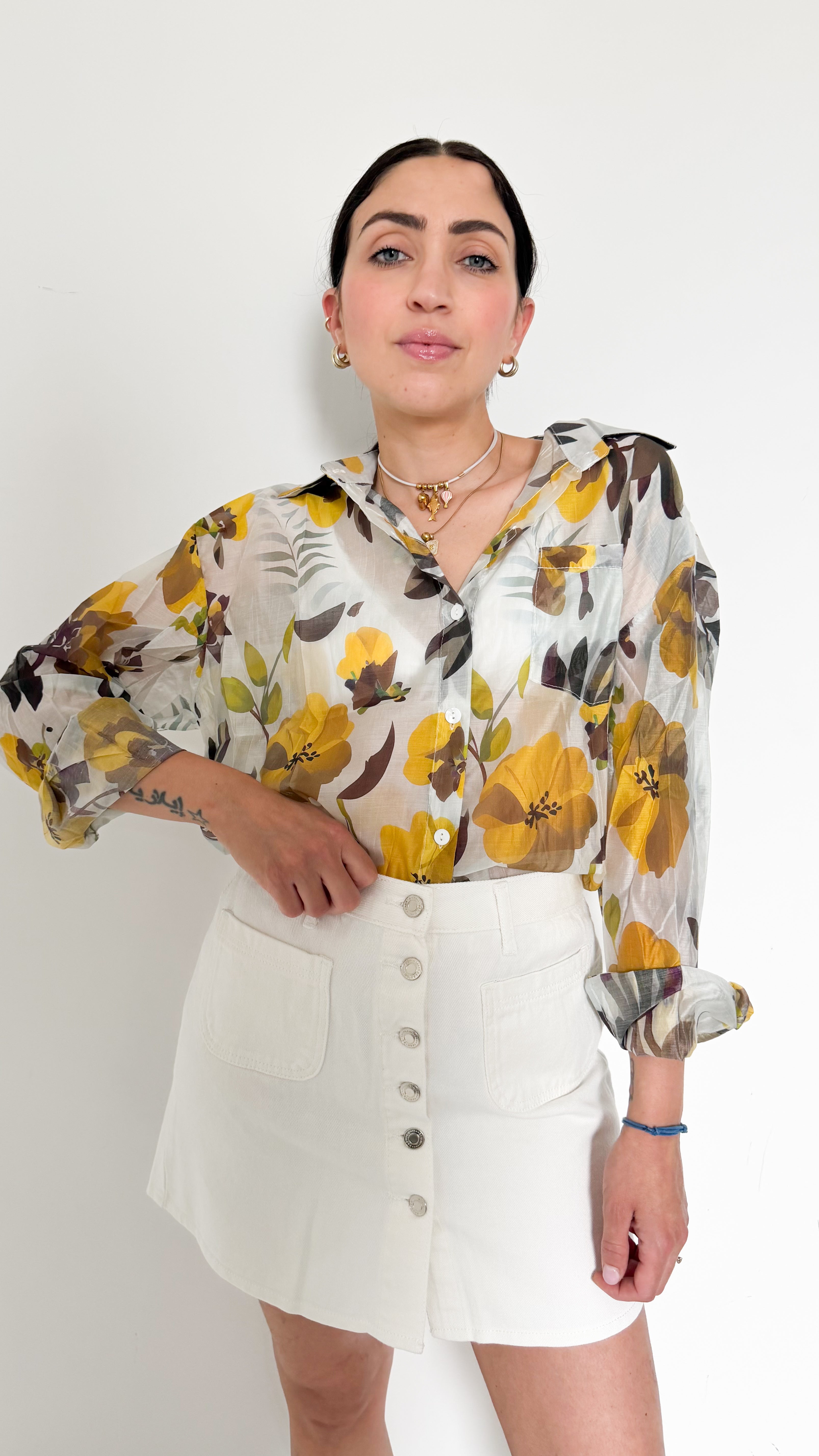 Camicia Velata Gialla A Fiori