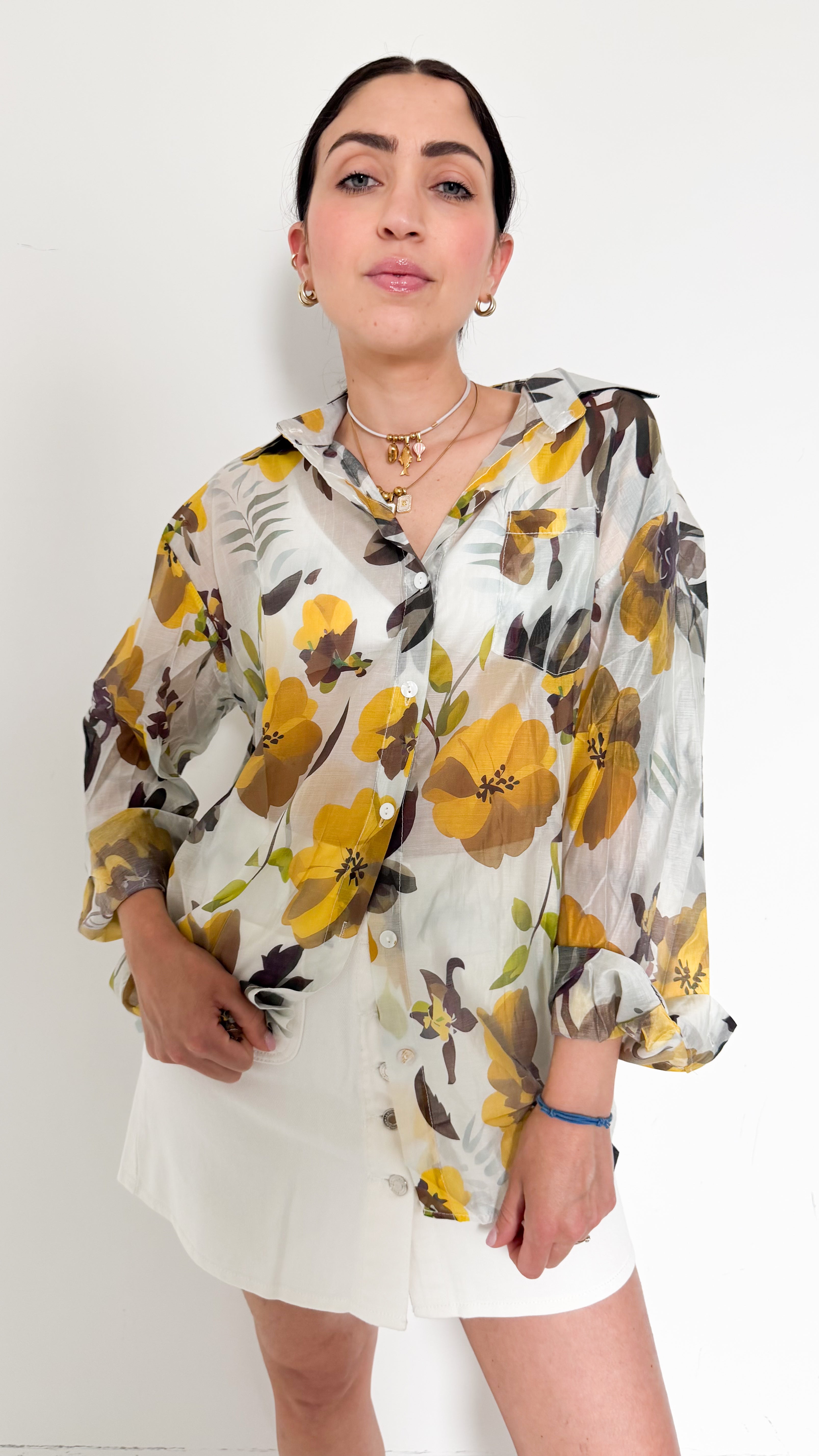 Camicia Velata Gialla A Fiori