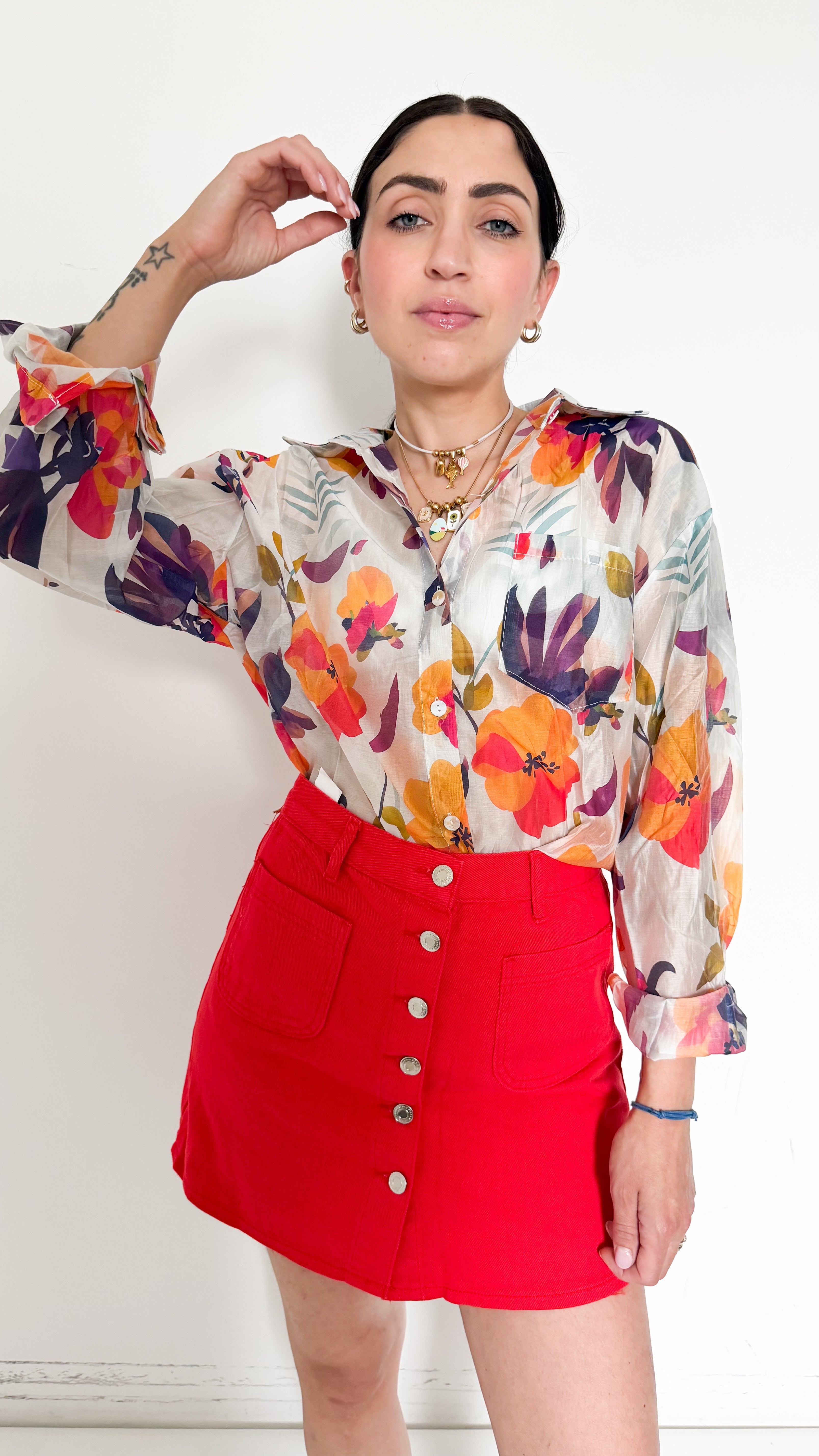 Camicia Velata Arancio A Fiori