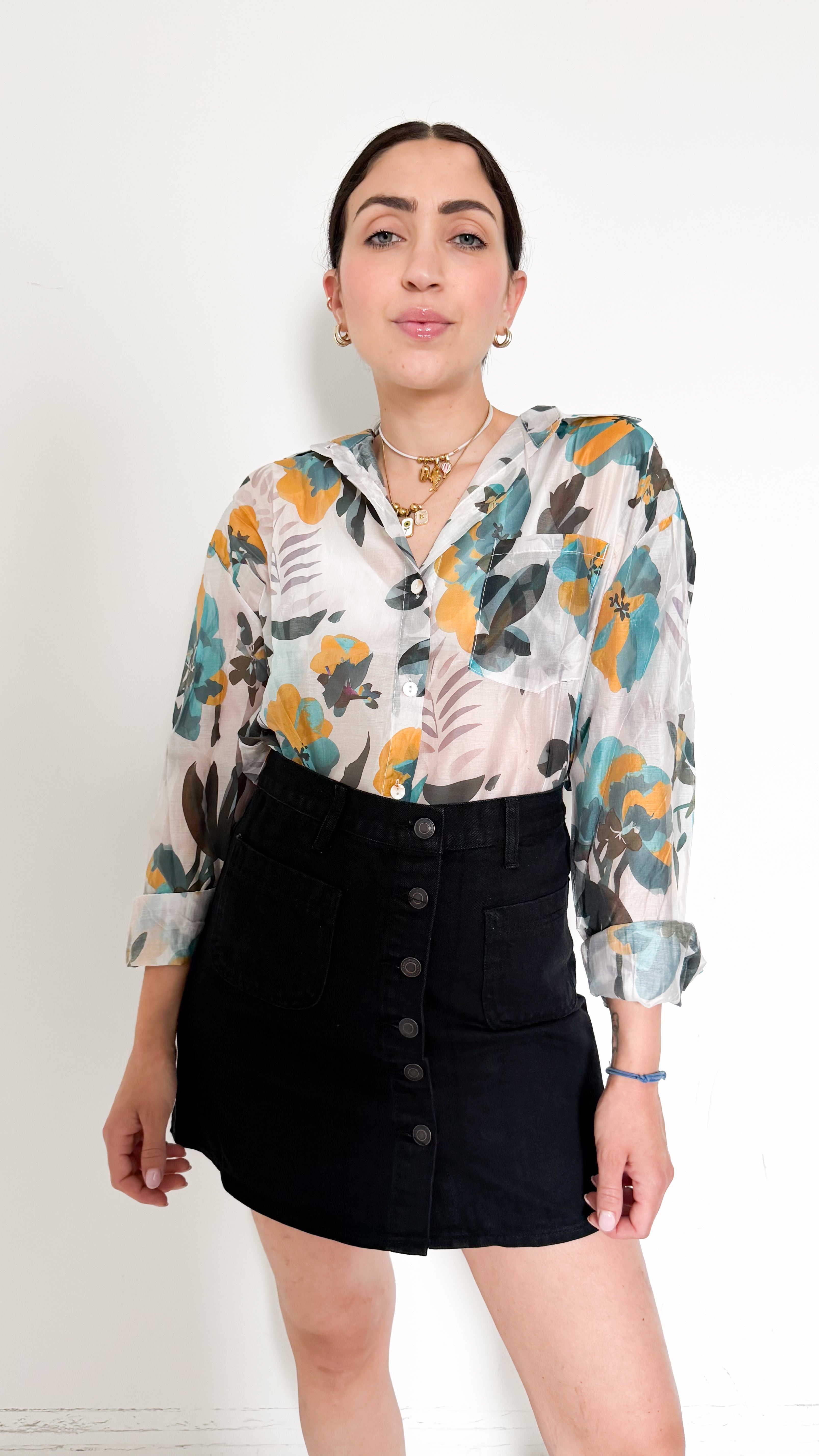 Camicia Velata Verde A Fiori