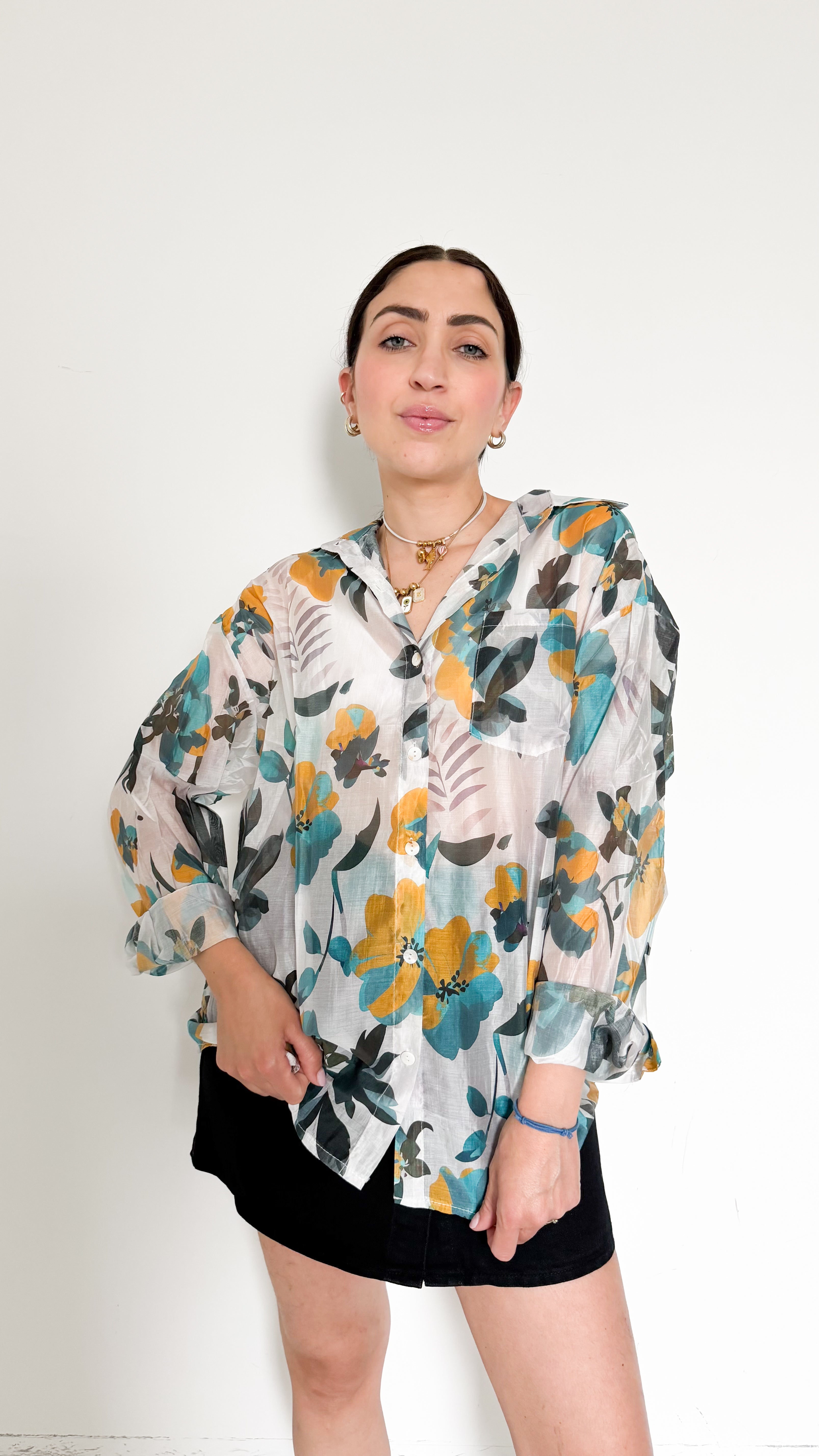 Camicia Velata Verde A Fiori