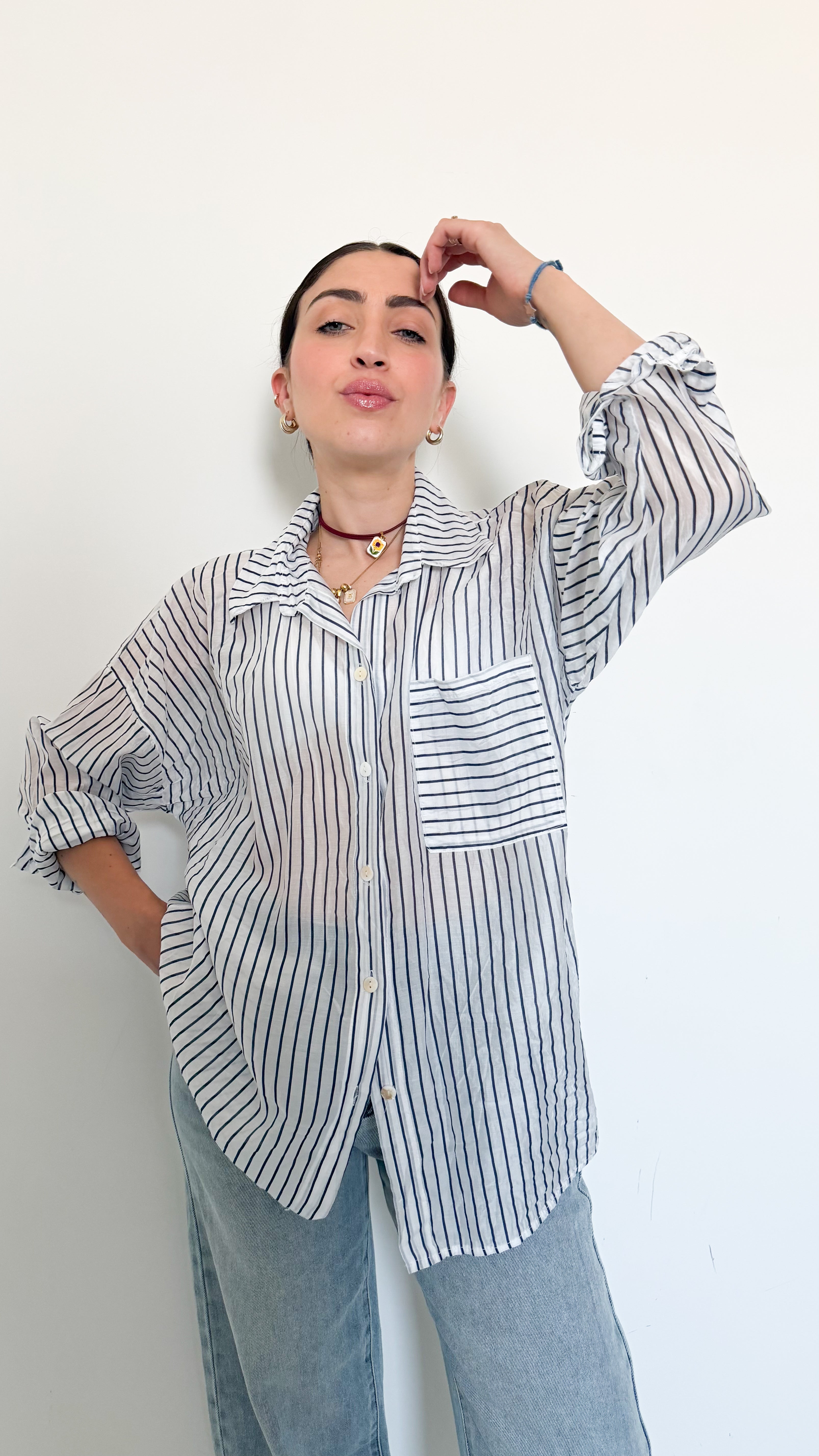 Camicia Bianca Velata A Righe