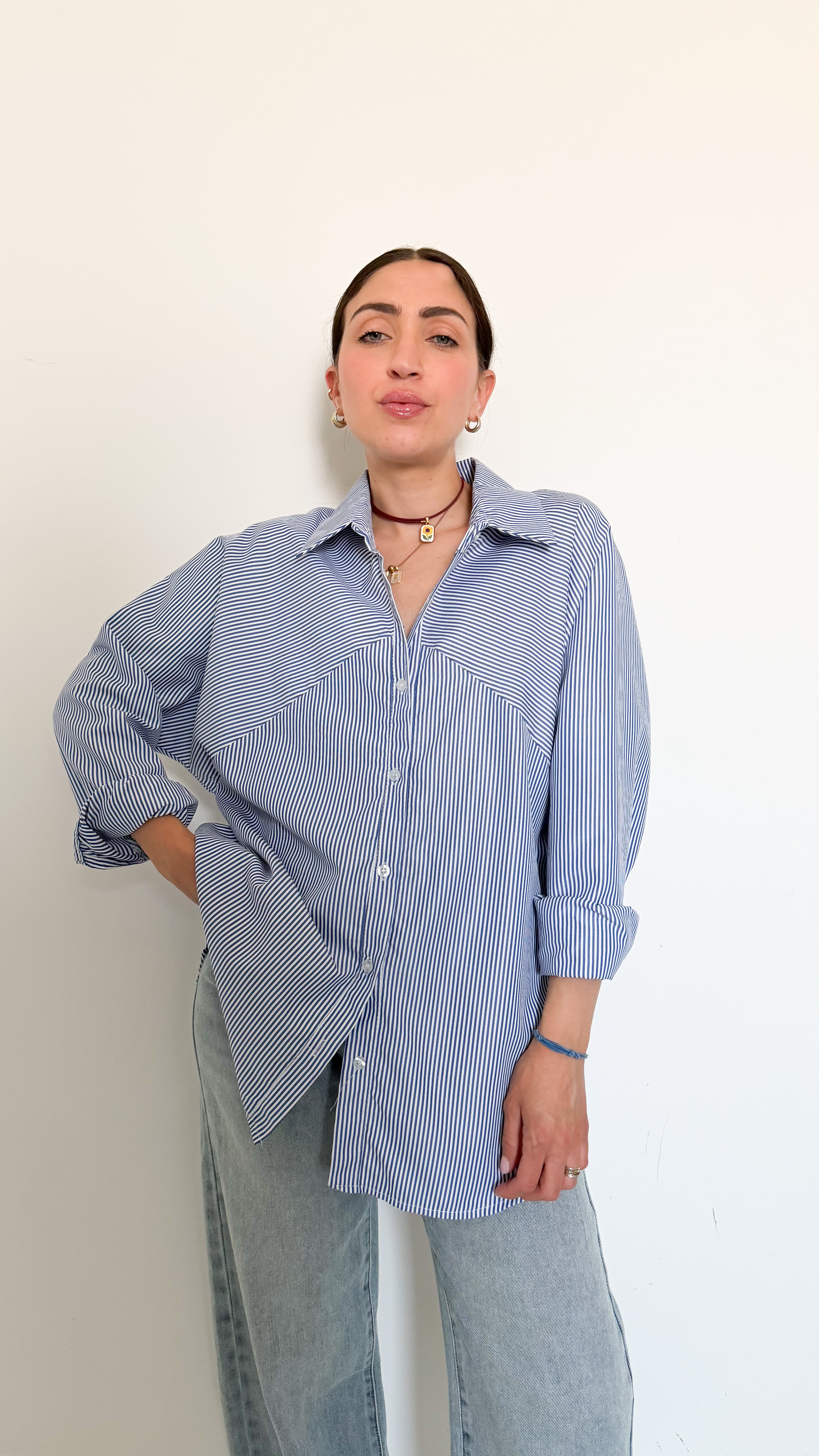 Camicia Over A Righe Blu