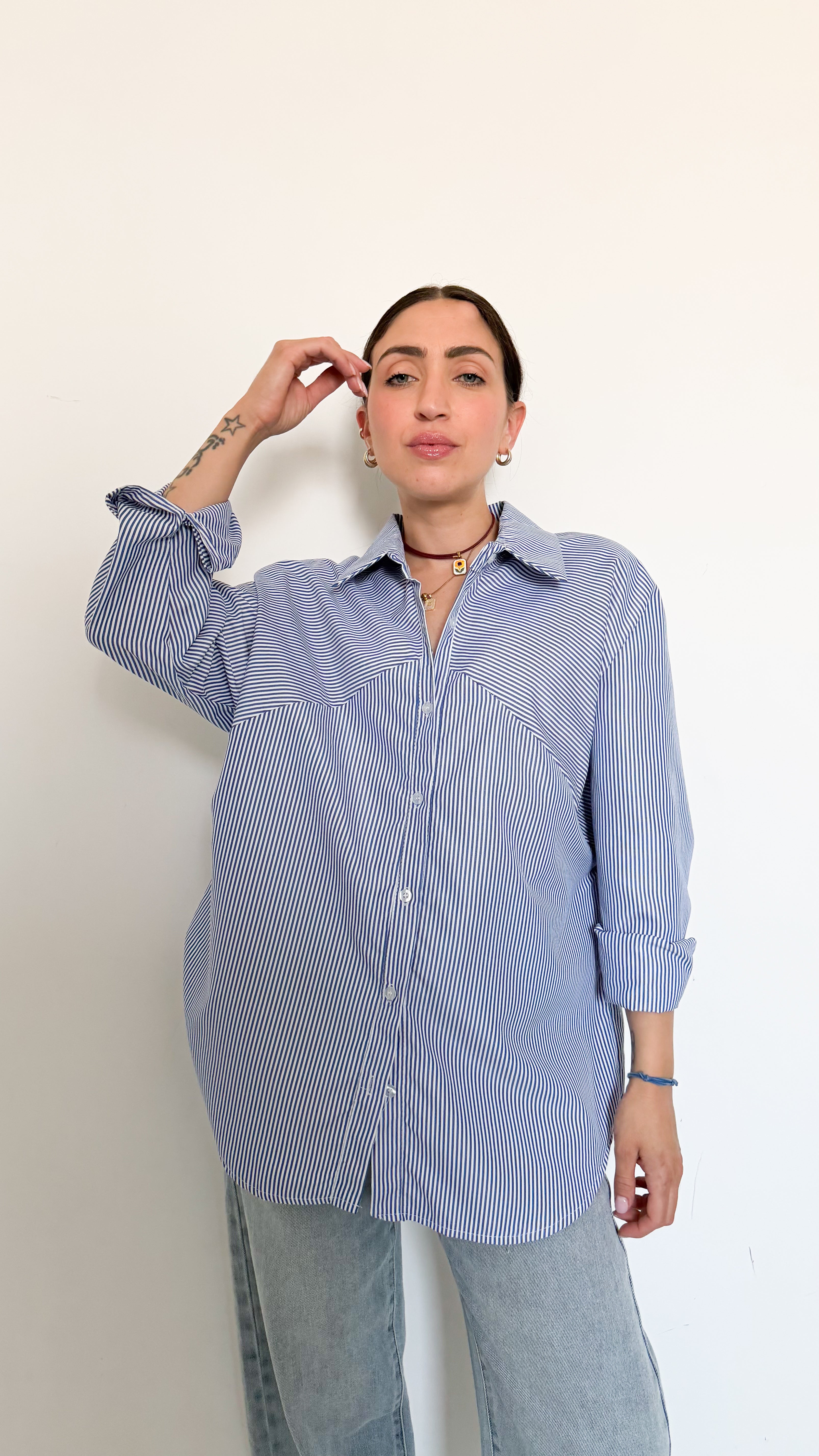 Camicia Over A Righe Blu
