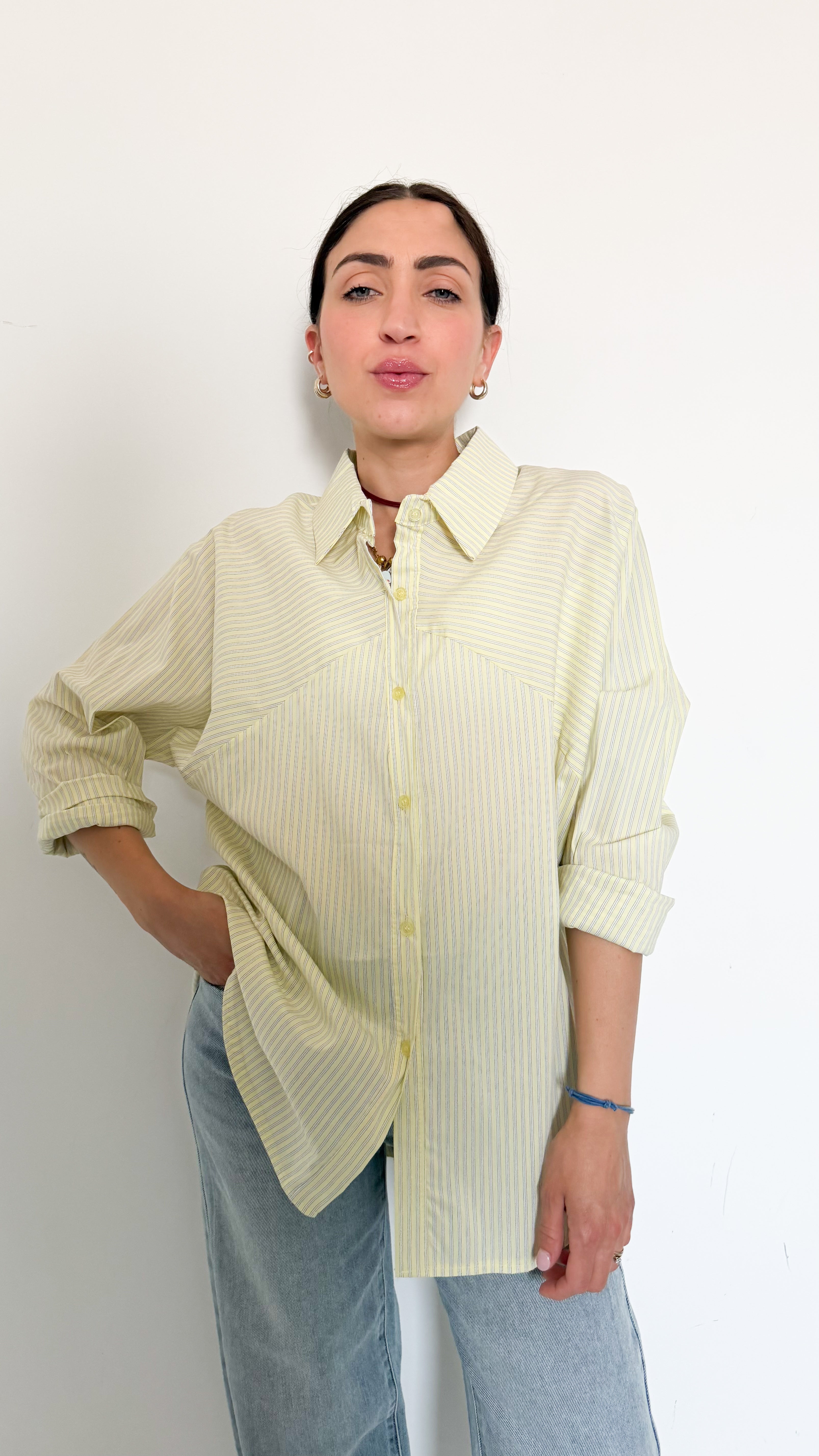 Camicia Over A Righe Gialla