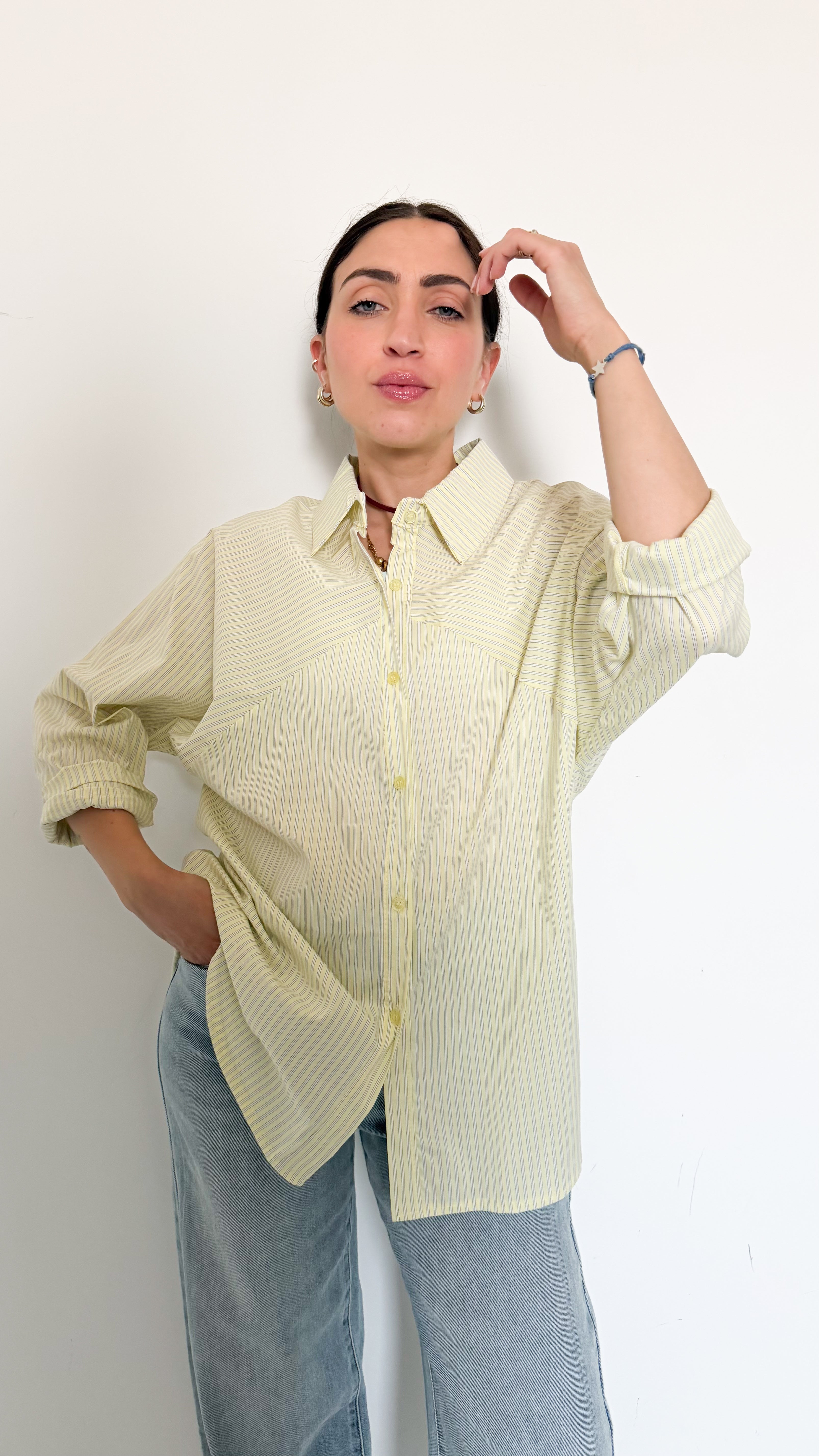 Camicia Over A Righe Gialla