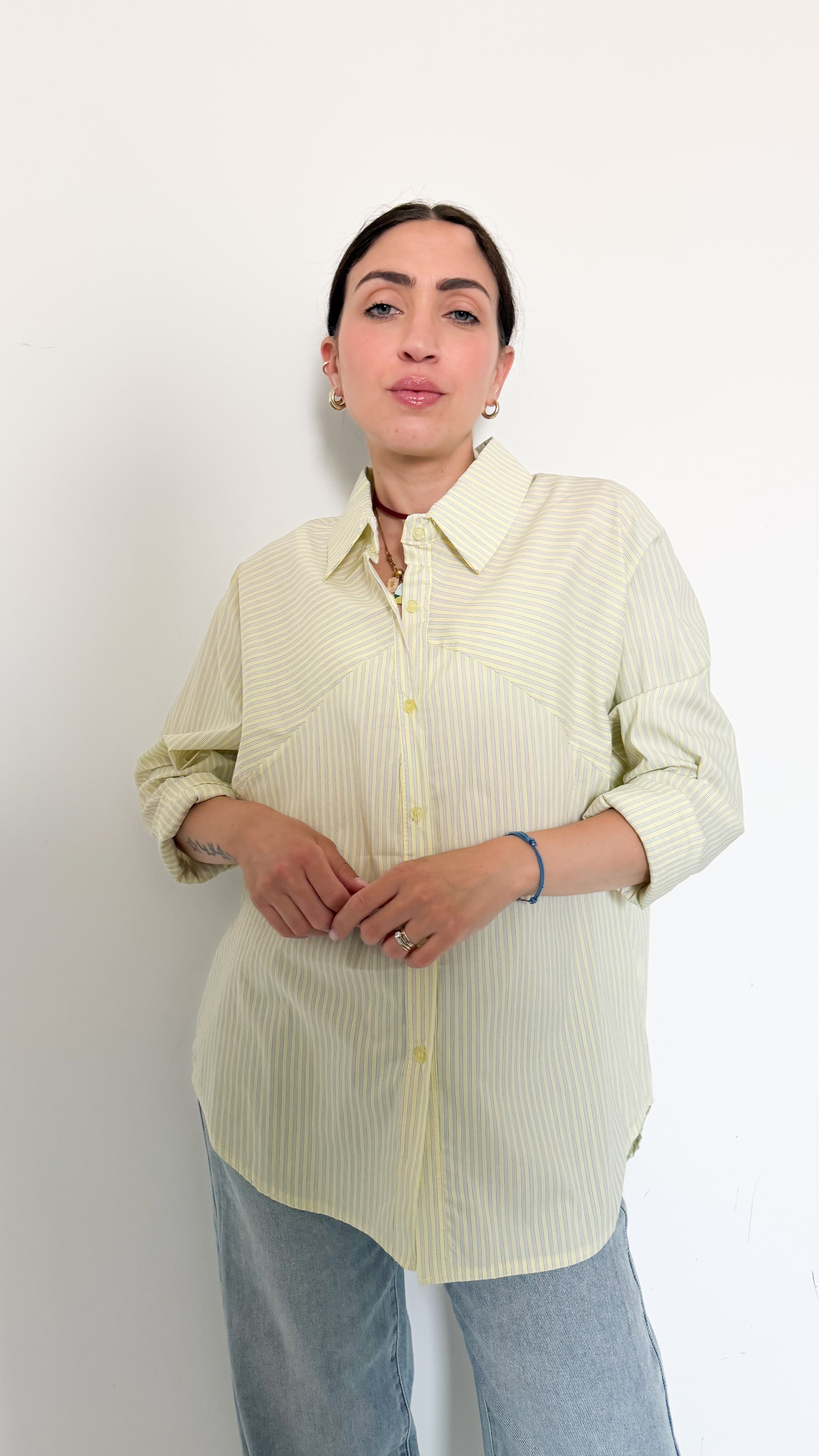 Camicia Over A Righe Gialla